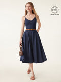 OGLmove Women's Bamboo Ponte V-Neck Fit-and-Flare Midi Bra Sundress with Pockets