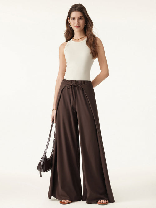 OGLmove Bamboo Ponte Wrap-tie Palazzo Pant with Pockets