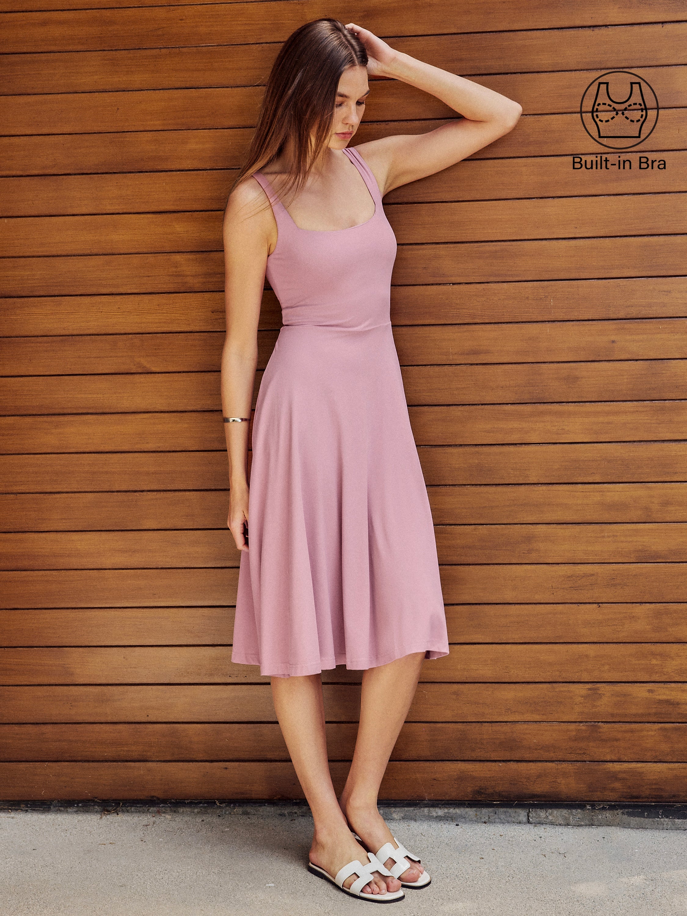 OGLmove Square Neck Flowy New Airy Bra Midi Dress