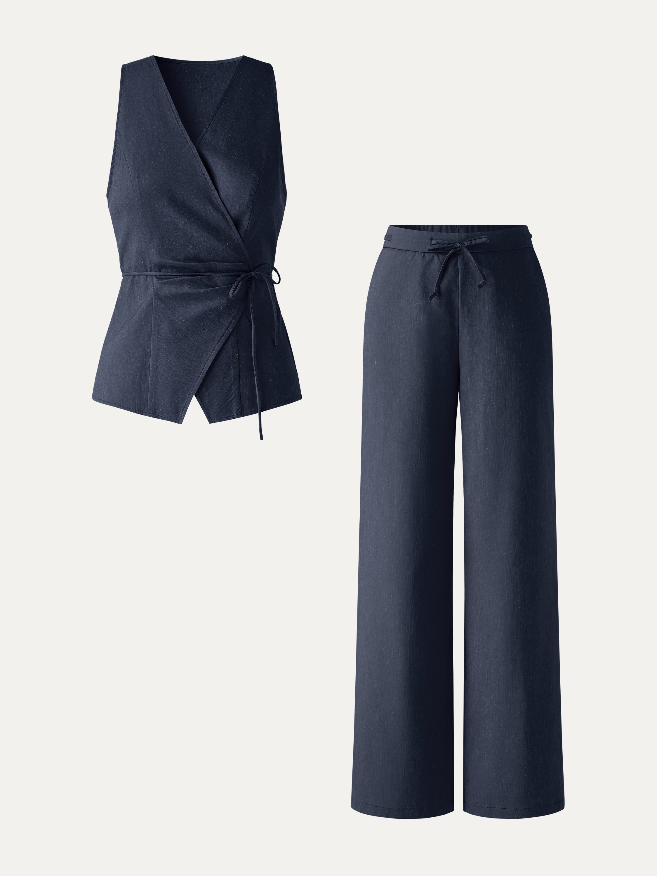 OGLmove 2Pcs Wrap Top and Wide Leg Pant Set with Pockets