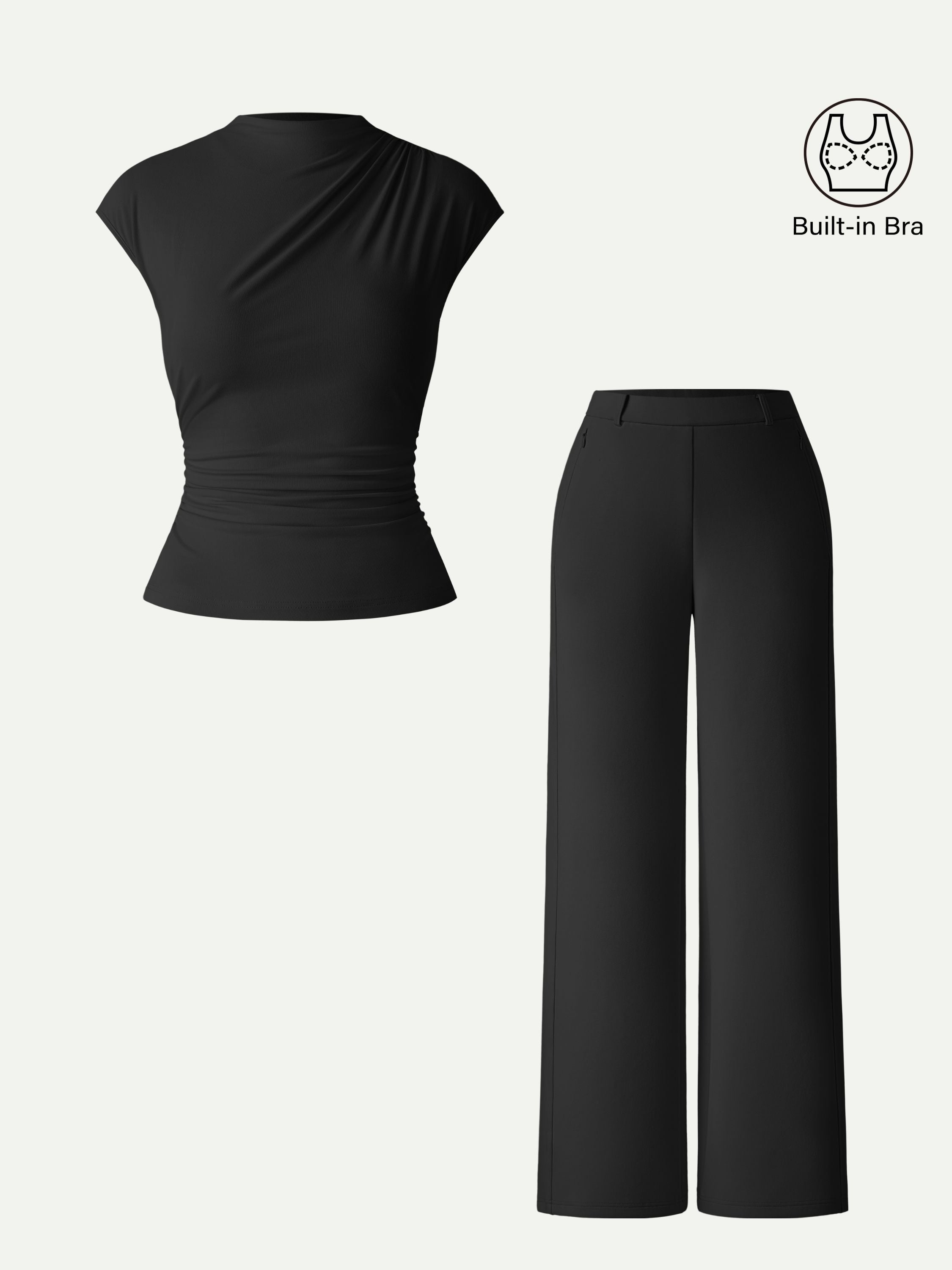 OGLmove Women's Mockneck Cropped Bra Top & Slimming High Rise Wide Leg Pant Set