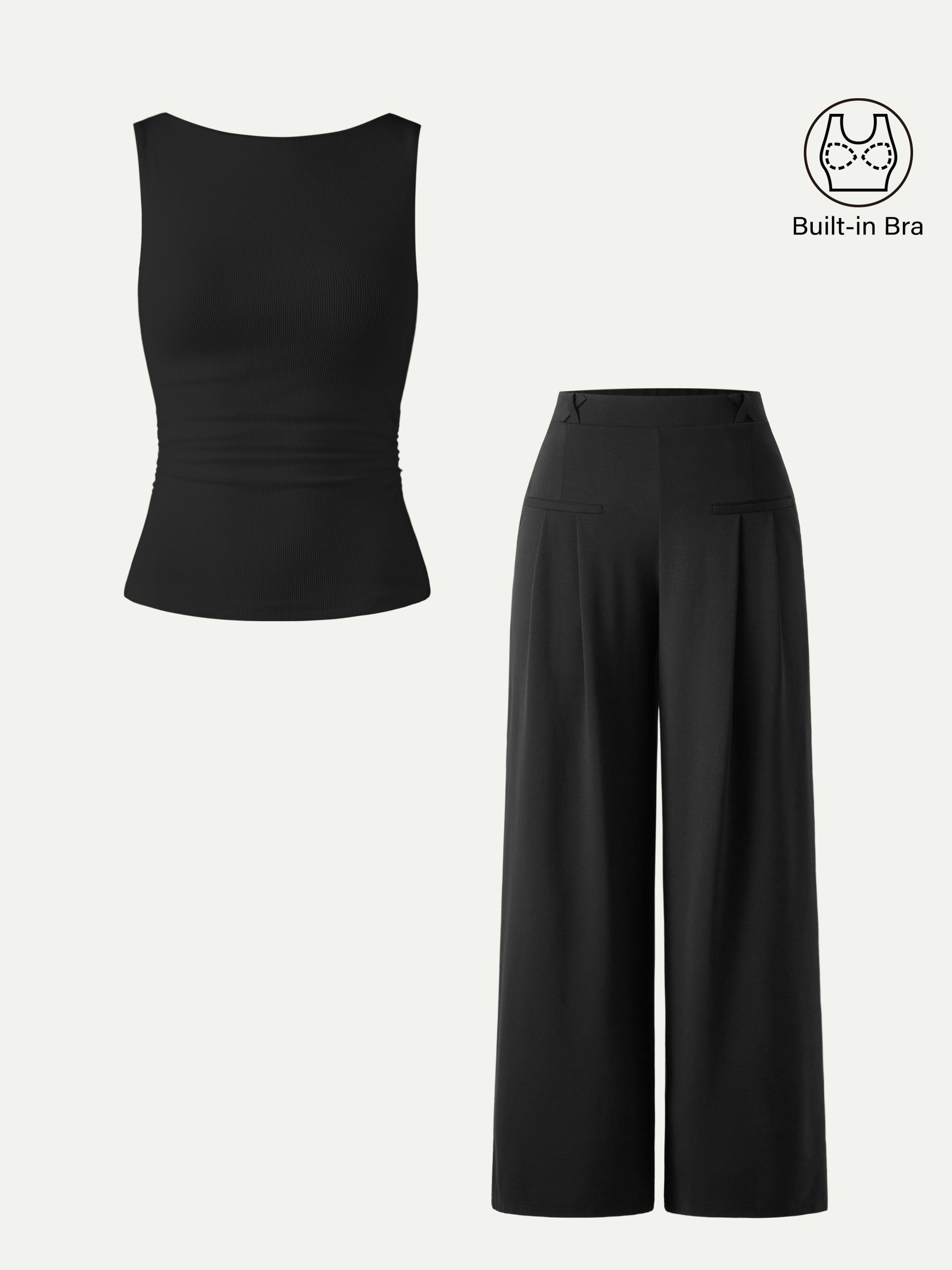 OGLmove Open Back Bra Tank and Wide Leg Trouser Set