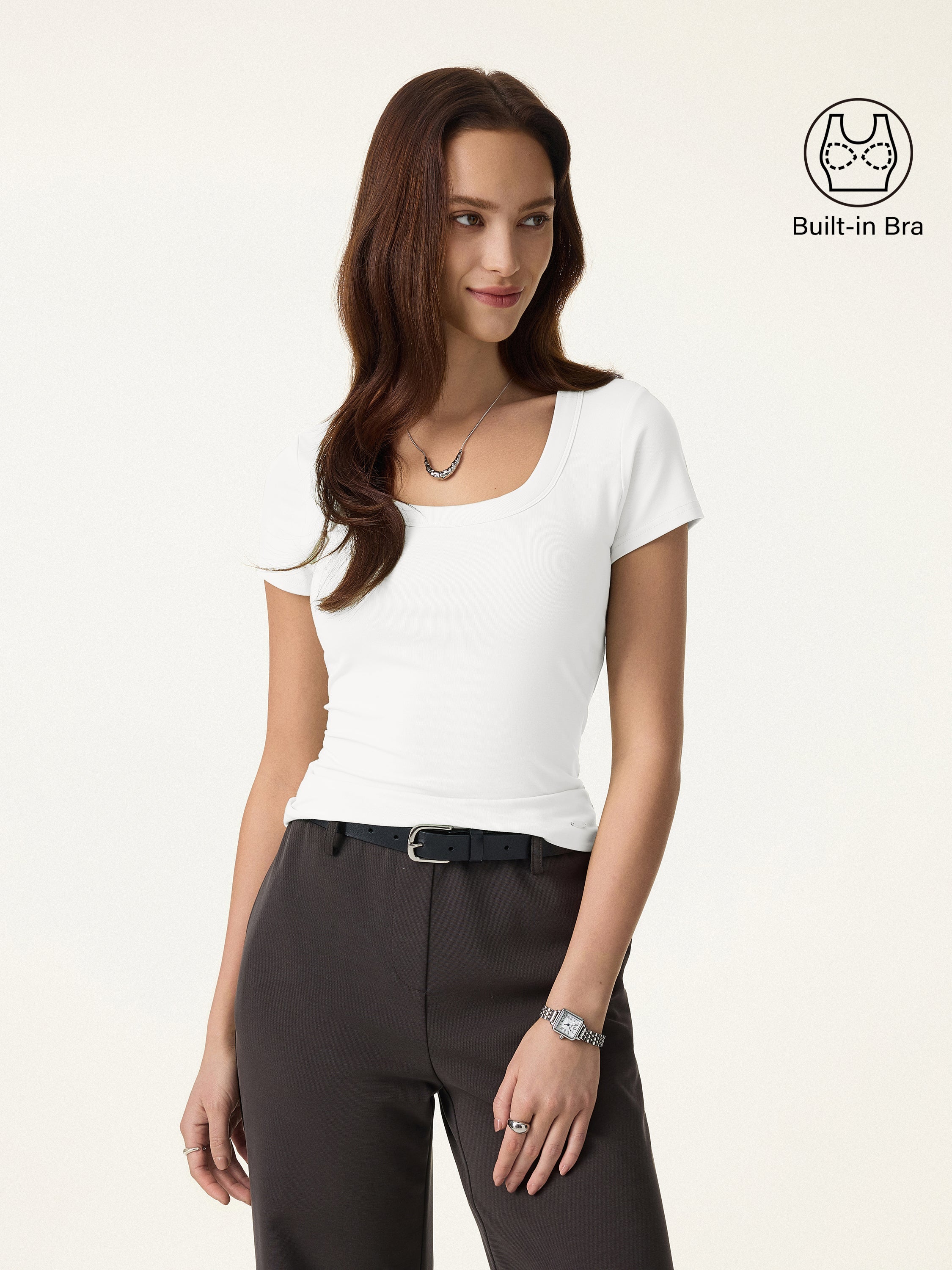 OGLmove Women's U-Neck Short Sleeve Everyday Bra Top
