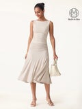 OGLmove Open Back Bra Tank & Side Ruched A-Line Midi Skirt Set