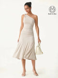 OGLmove 2-Piece One-Shoulder Twisted Bra and Ruched Midi Skirt