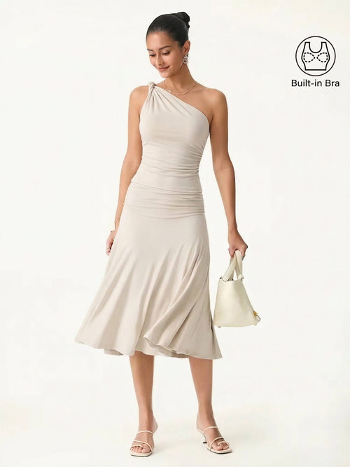 OGLmove 2-Piece One-Shoulder Twisted Bra and Ruched Midi Skirt