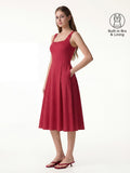 OGLmove Women's Stretch Cotton Square Neck Midi Bra Dress with Pockets