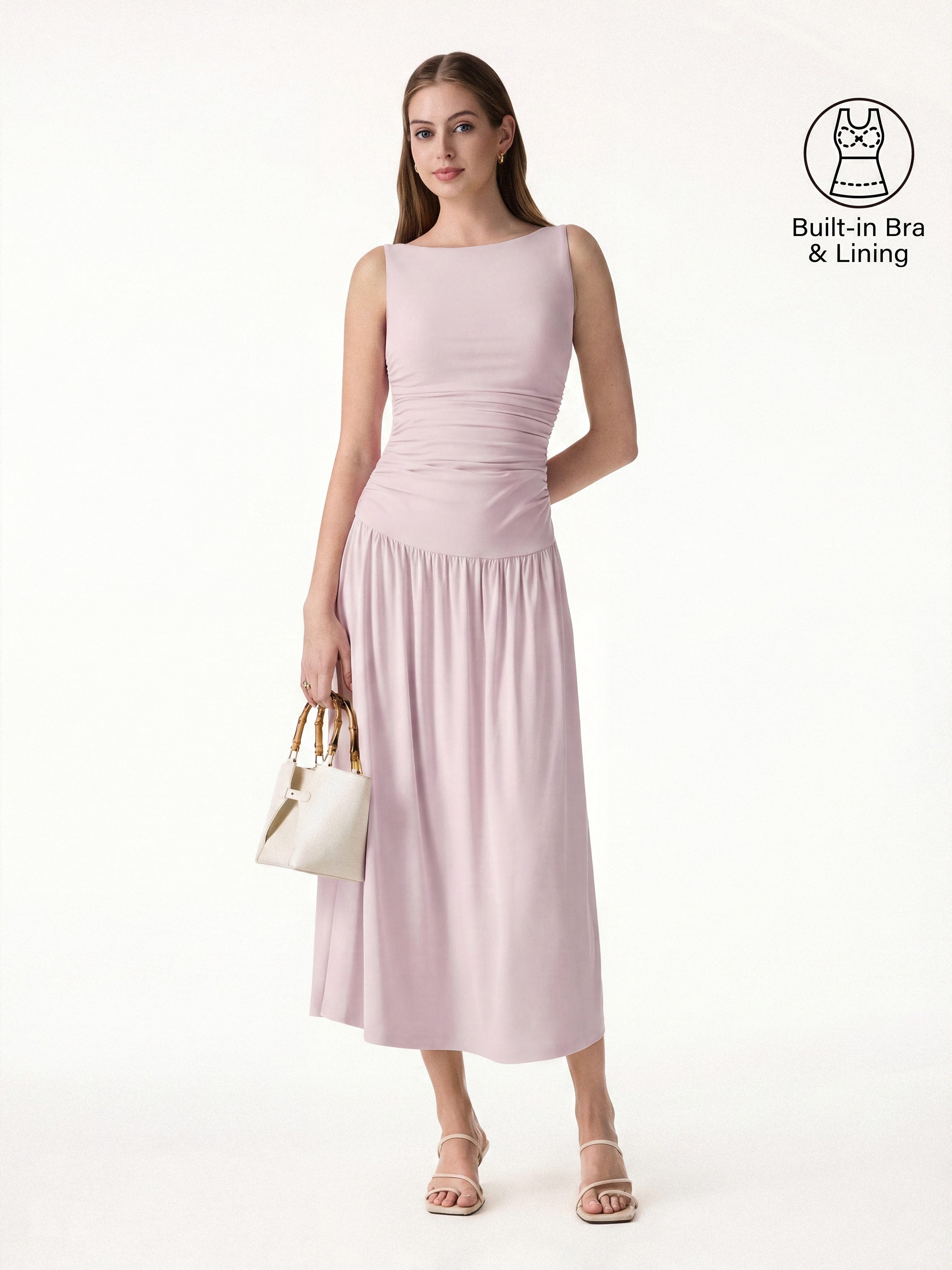 OGLmove SkinKiss Cooling Boatneck Ruched Midi Bra Dress