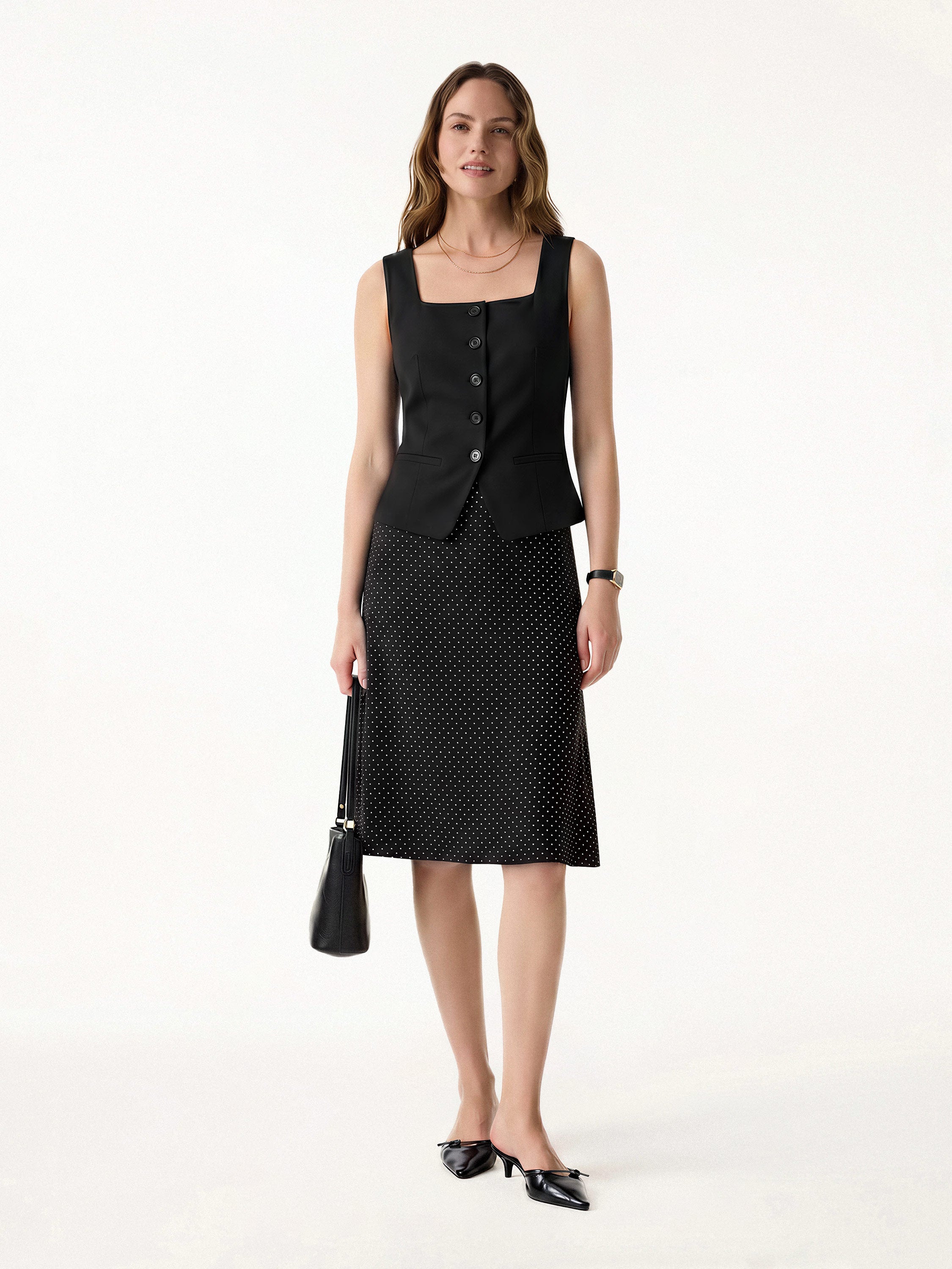 OGLmove Stretch Cotton Polka Dot A-Line Flare Skirt