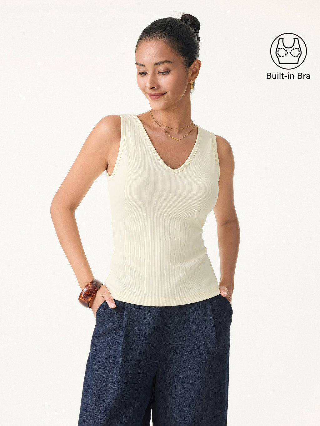 OGLmove Women's Stretch Cotton Pointelle V-Neck Sleeveless Bra Tank