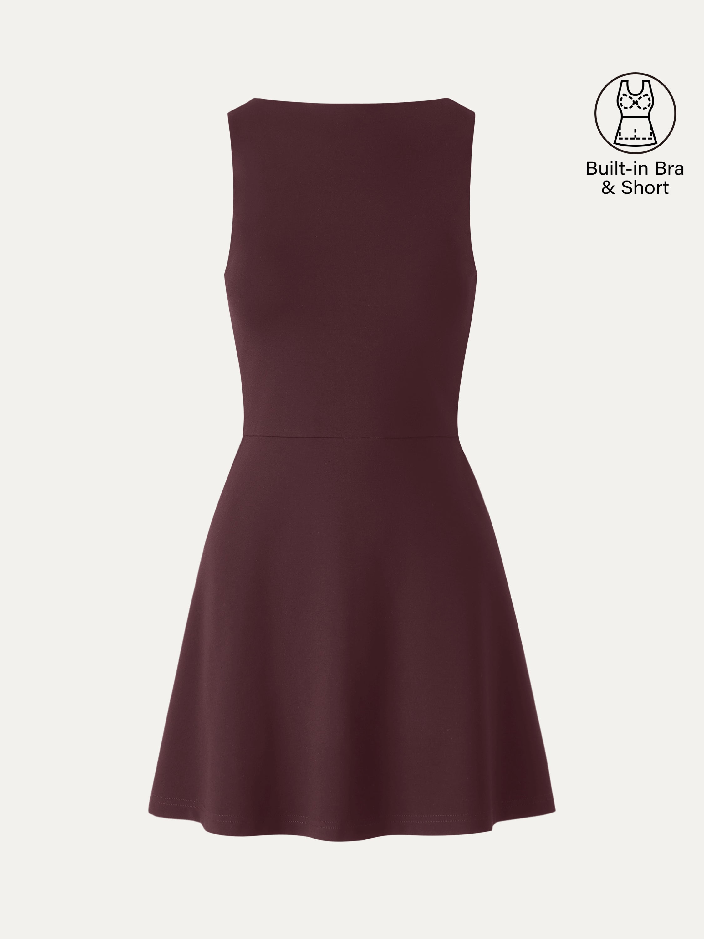 OGLmove Women's Boatneck Fit-and-Flare Mini Bra Dress with Pockets