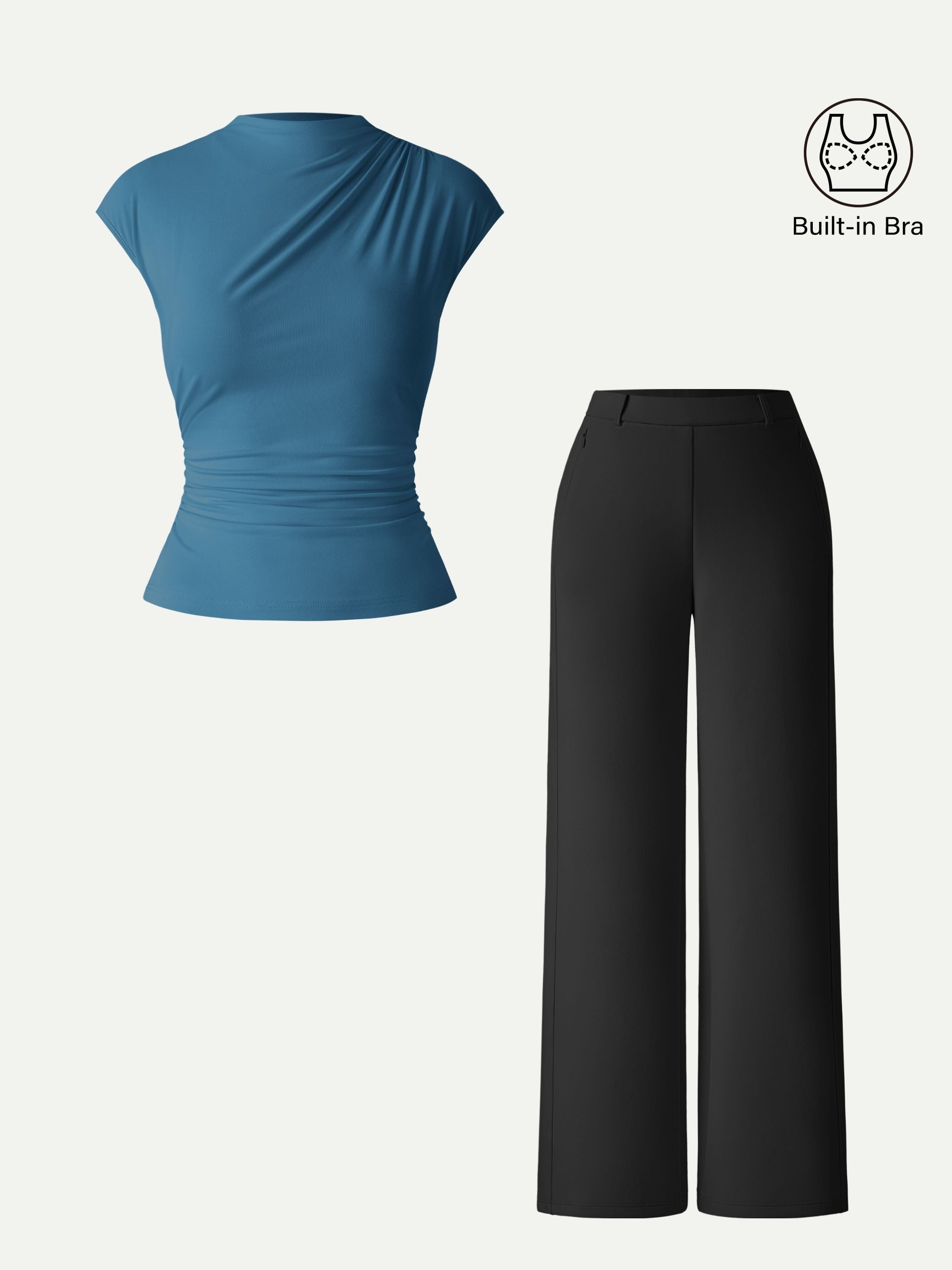 OGLmove Women's Mockneck Cropped Bra Top & Slimming High Rise Wide Leg Pant Set