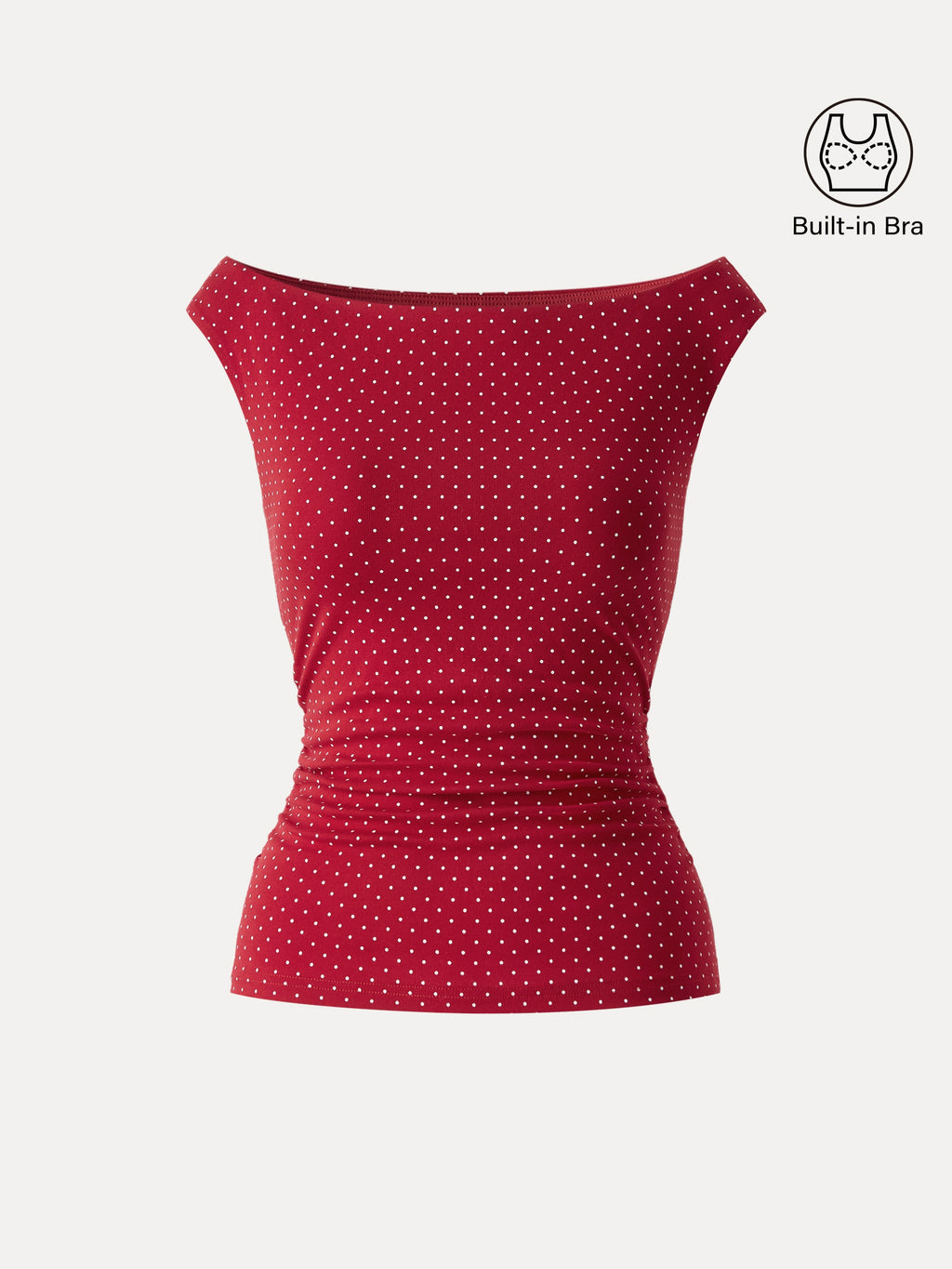 OGLmove Stretch Cotton Polka Dot Boatneck Ruched Bra Top