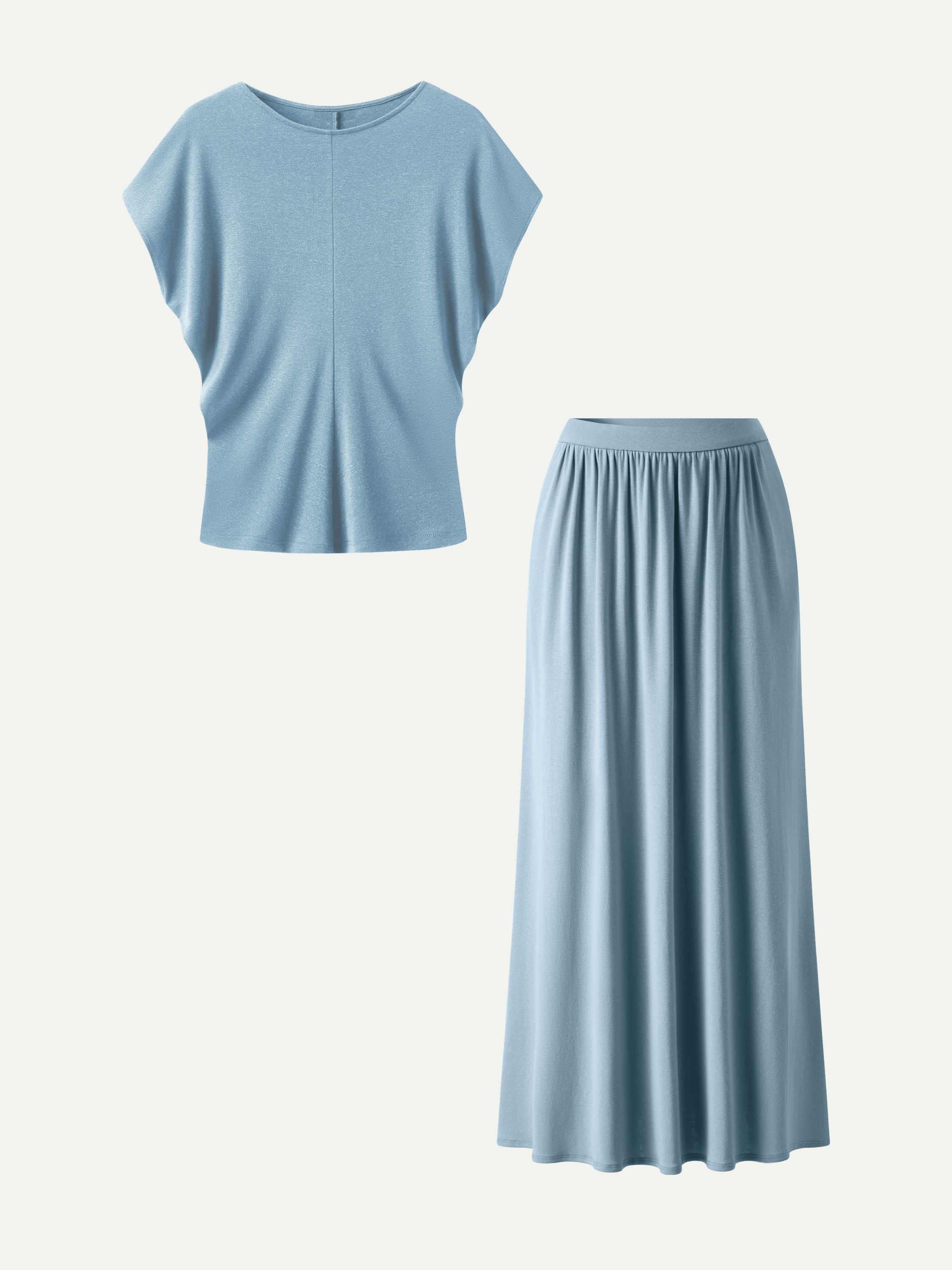 OGLmove Round Neck Top & A-Line Maxi Skirt Set with Pockets