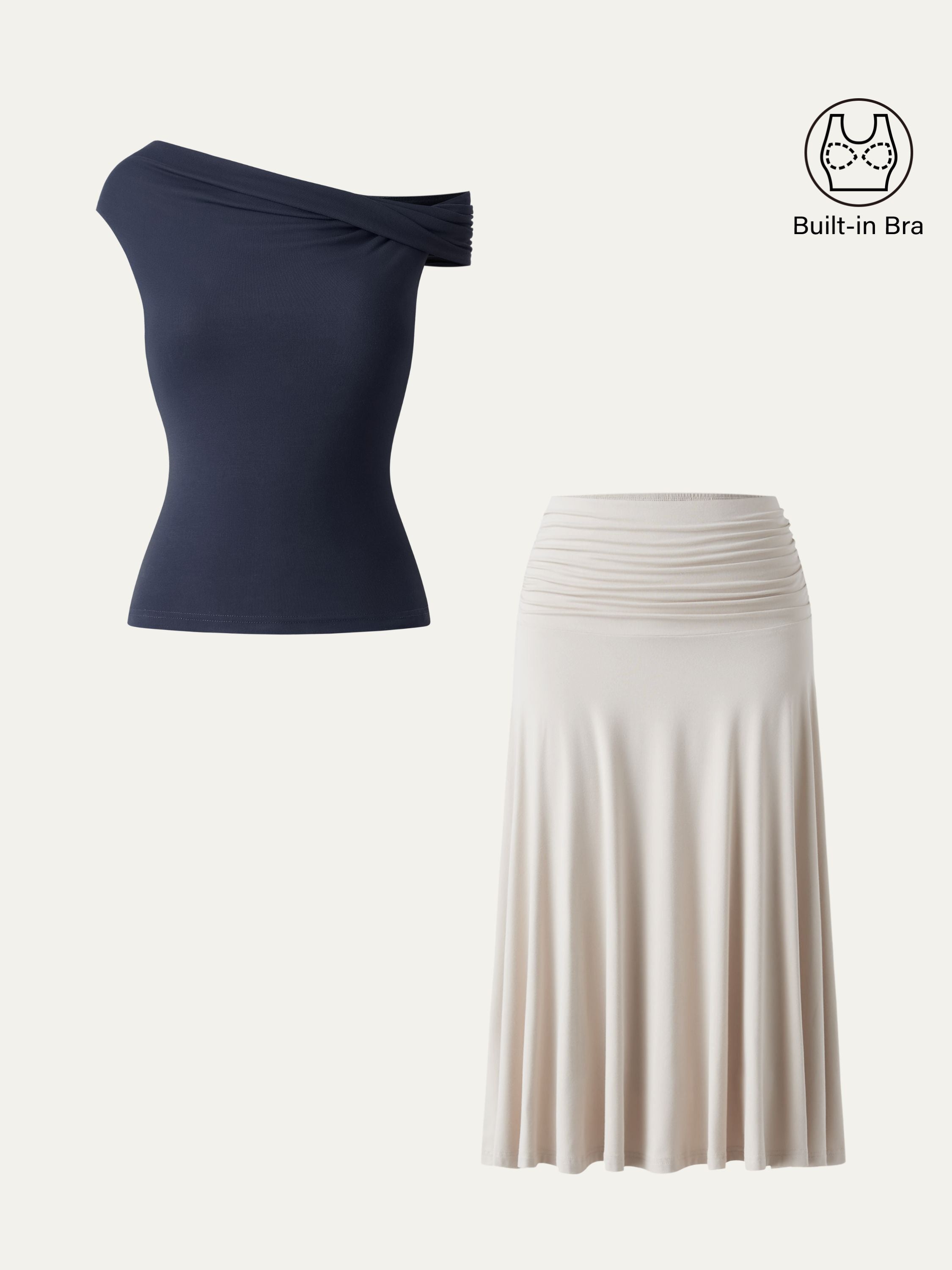 OGLmove Multi-wear Bra Top & Side Ruched Midi Skirt Set