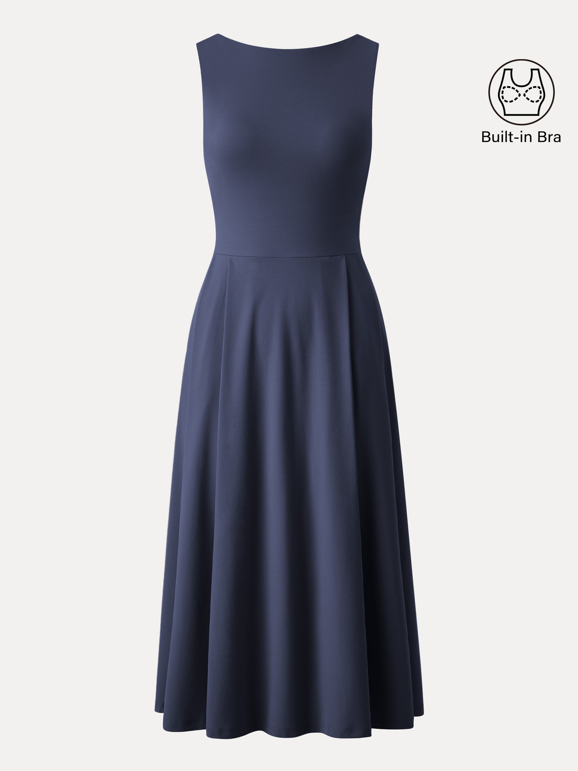 OGLmove Boatneck Bamboo Ponte Bra Midi Dress with Pockets