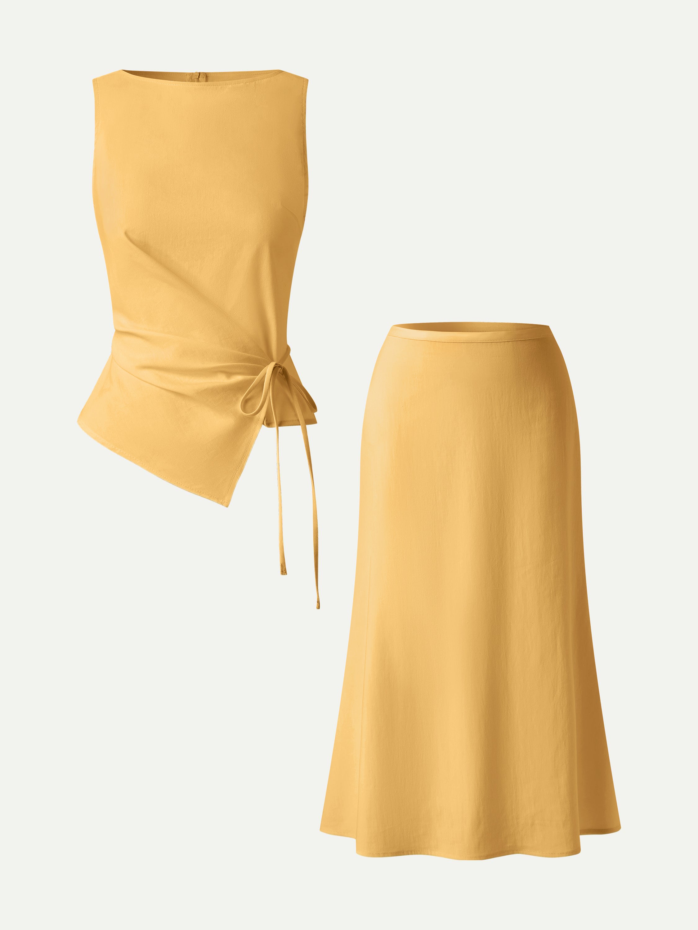 OGLmove Boatneck Waist-Defined Top & Maxi Flared Pull-On Skirt Set