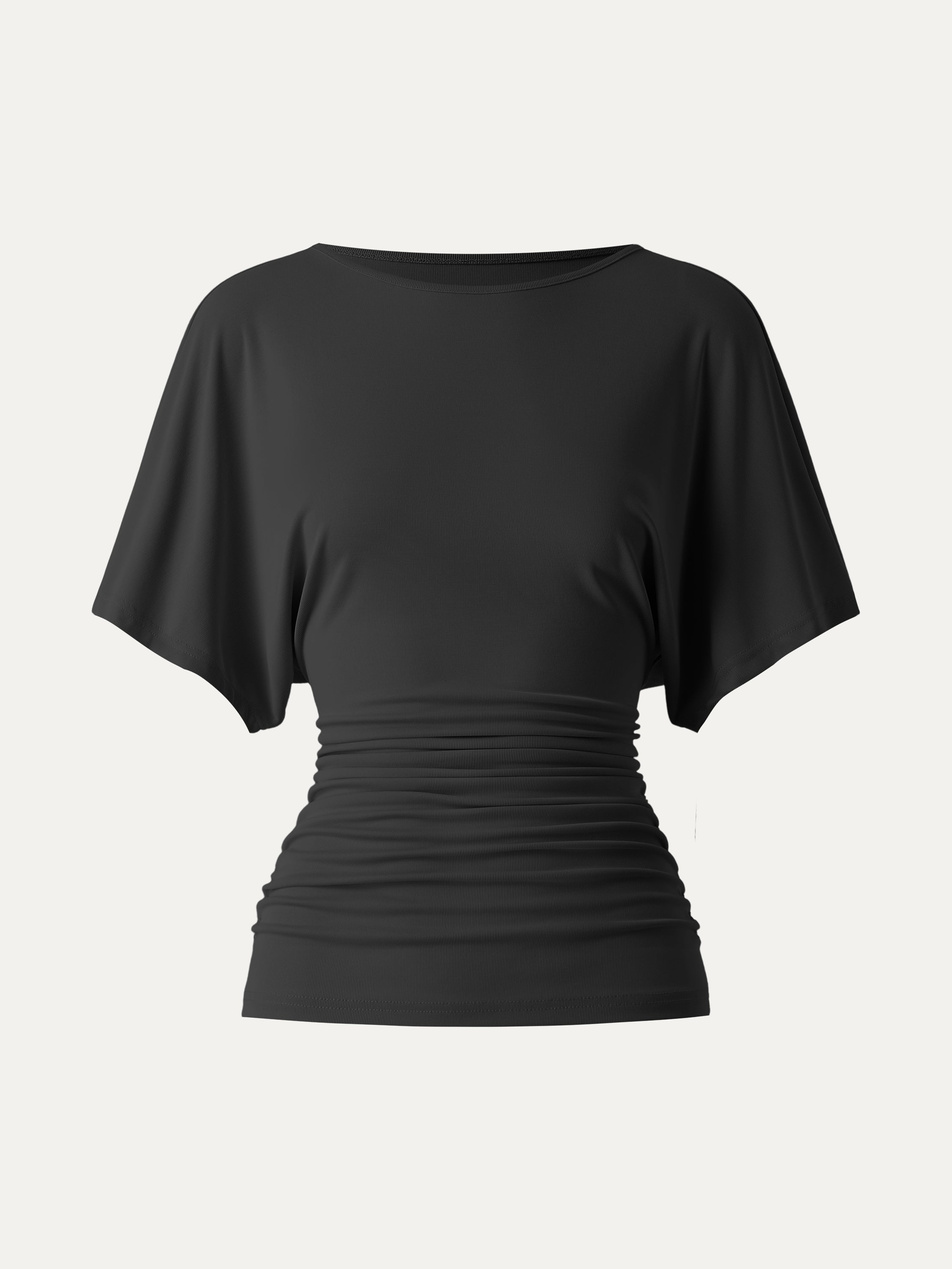 OGLmove Boatneck Batwing Sleeve Side Ruched Top