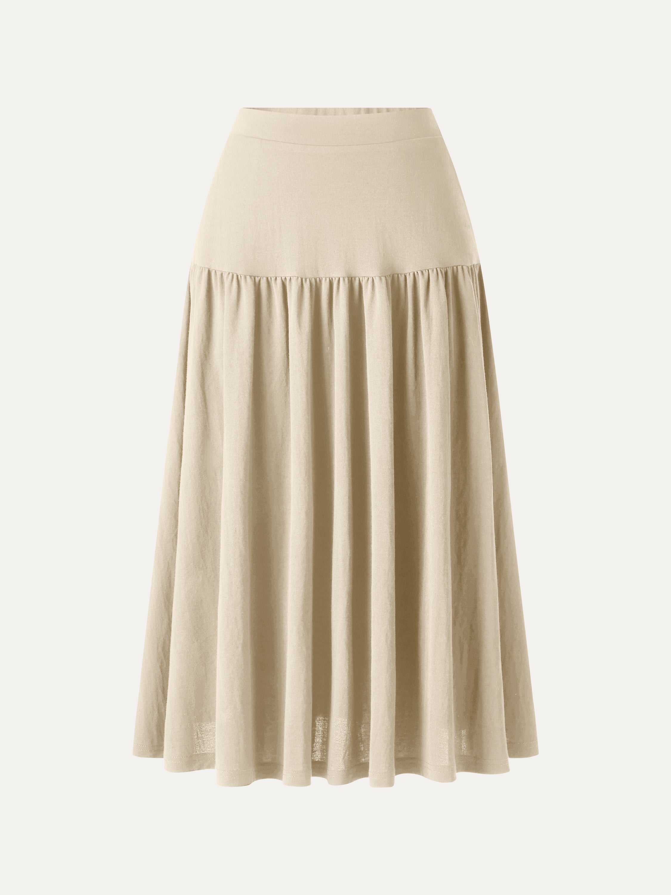 OGLmove Cotton-Linen Gathered Midi Skirt with Pockets