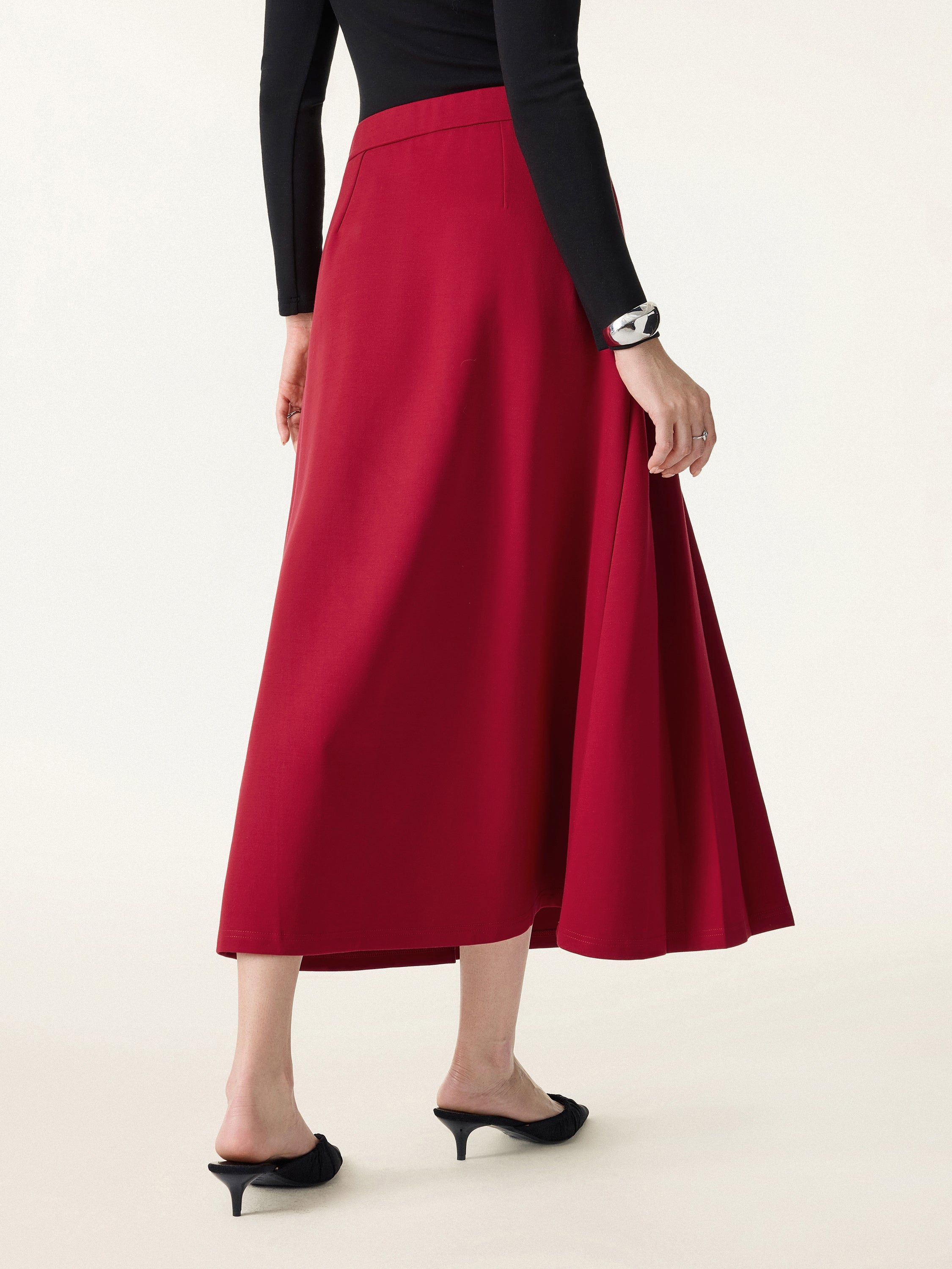 OGLmove Pleated Frog Button Decor A-Line Midi Skirt