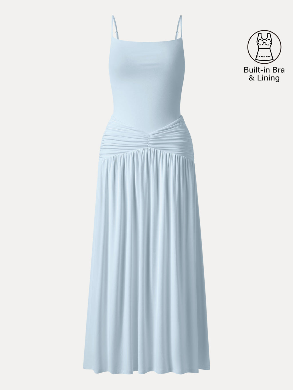 OGLmove Not-See-Thru Spaghetti Gathered Maxi Bra Dress