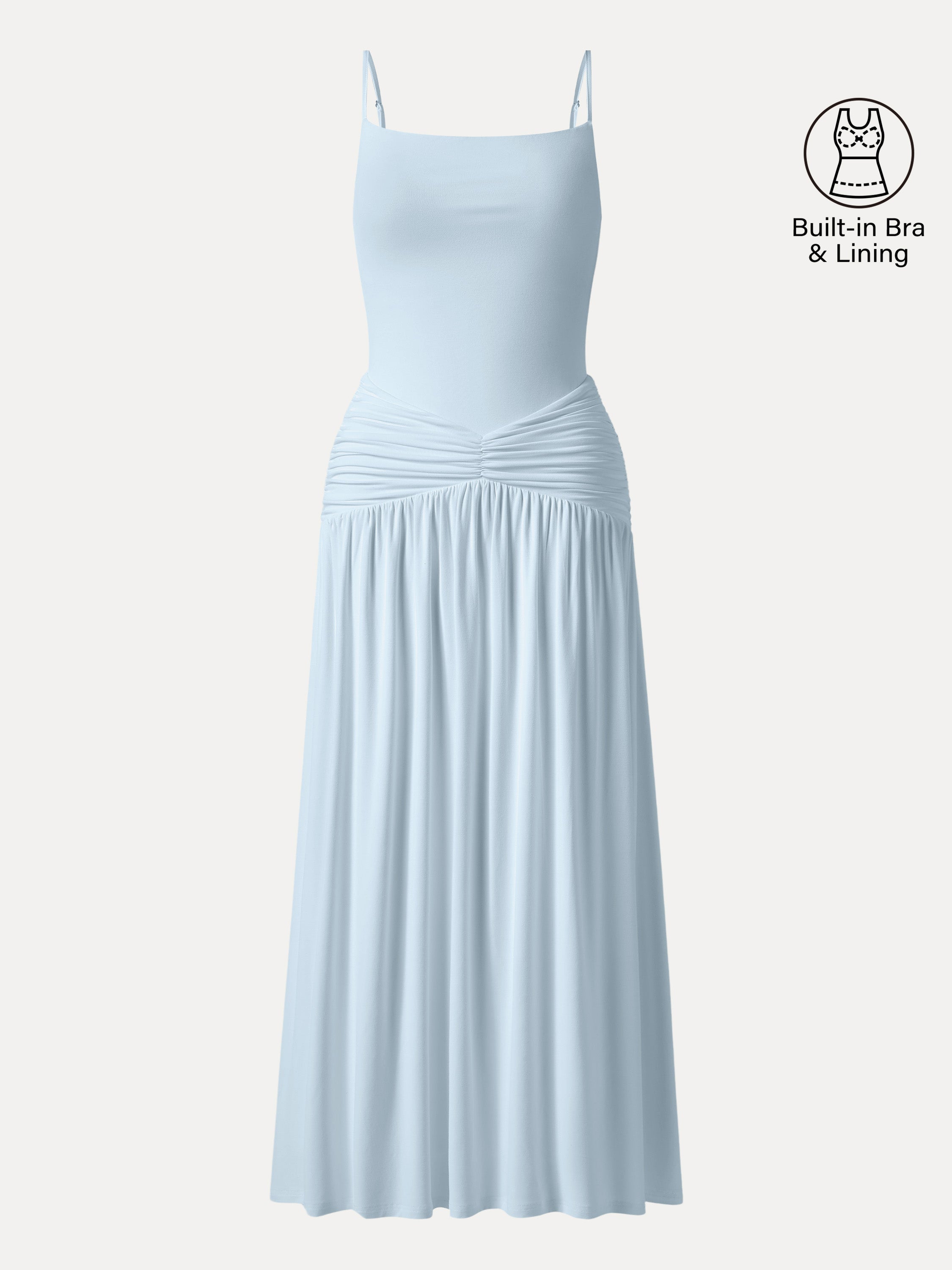 OGLmove Not-See-Thru Spaghetti Gathered Maxi Bra Dress