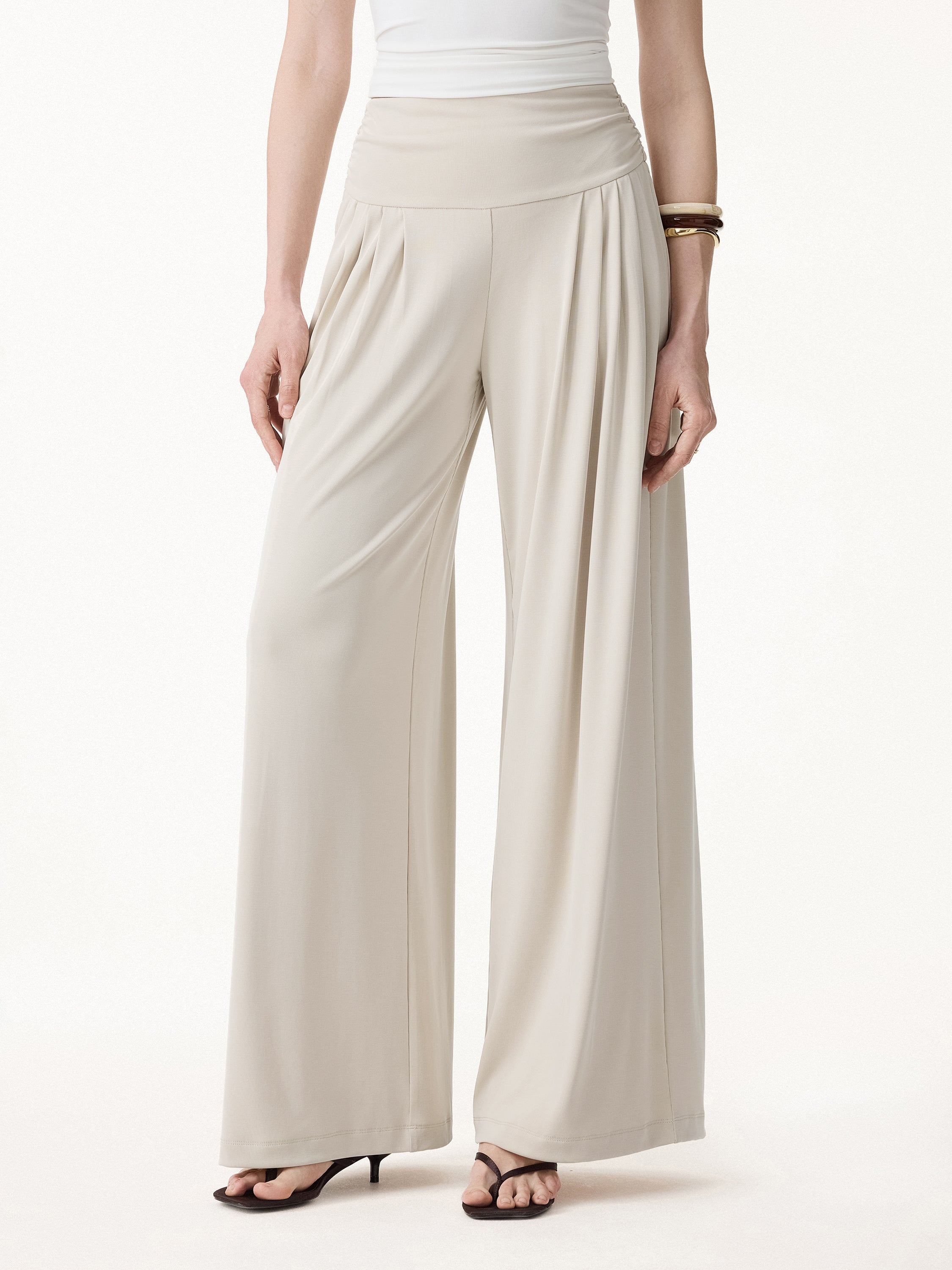 OGLmove Sandwashed Super Flowy Tucked Palazzo Pant with Pockets