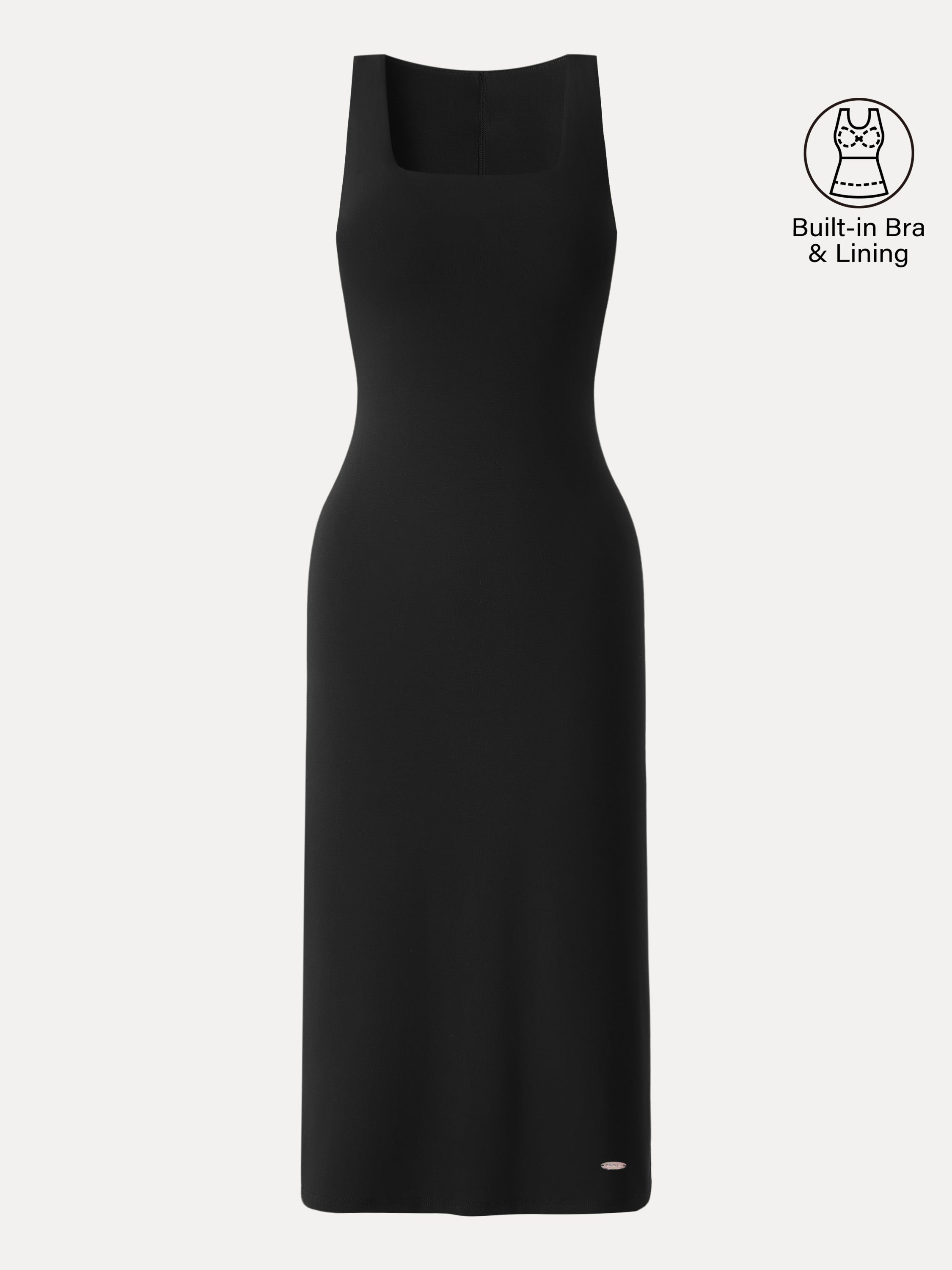 OGLmove Women's Back Smoothing Bandless Square Neck Midi Bra Dress