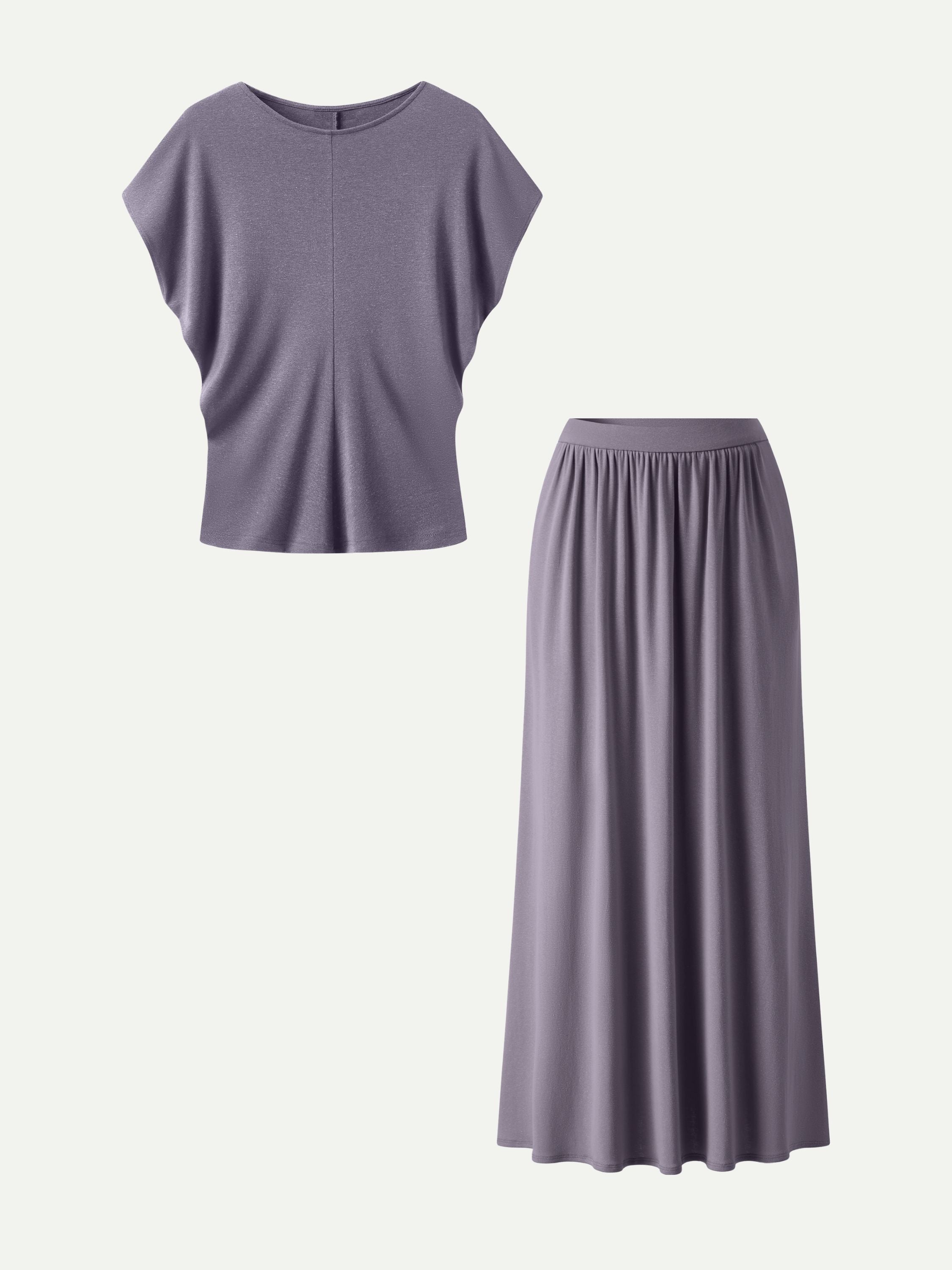 OGLmove Round Neck Top & A-Line Maxi Skirt Set with Pockets