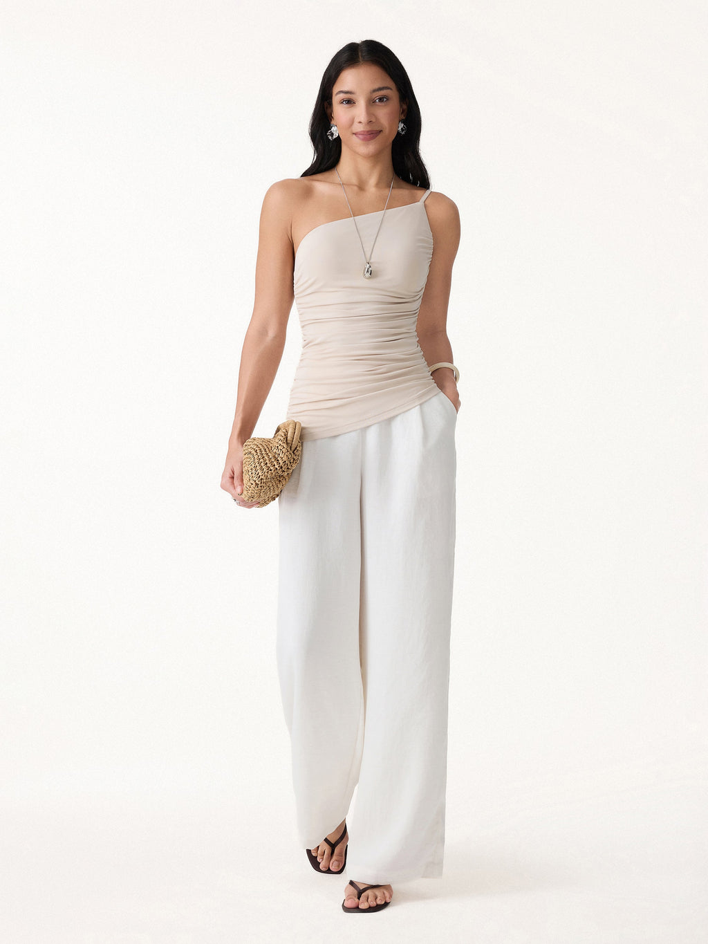 OGLmove Women's Ruched One Shoulder Asymmetrical Bra Top