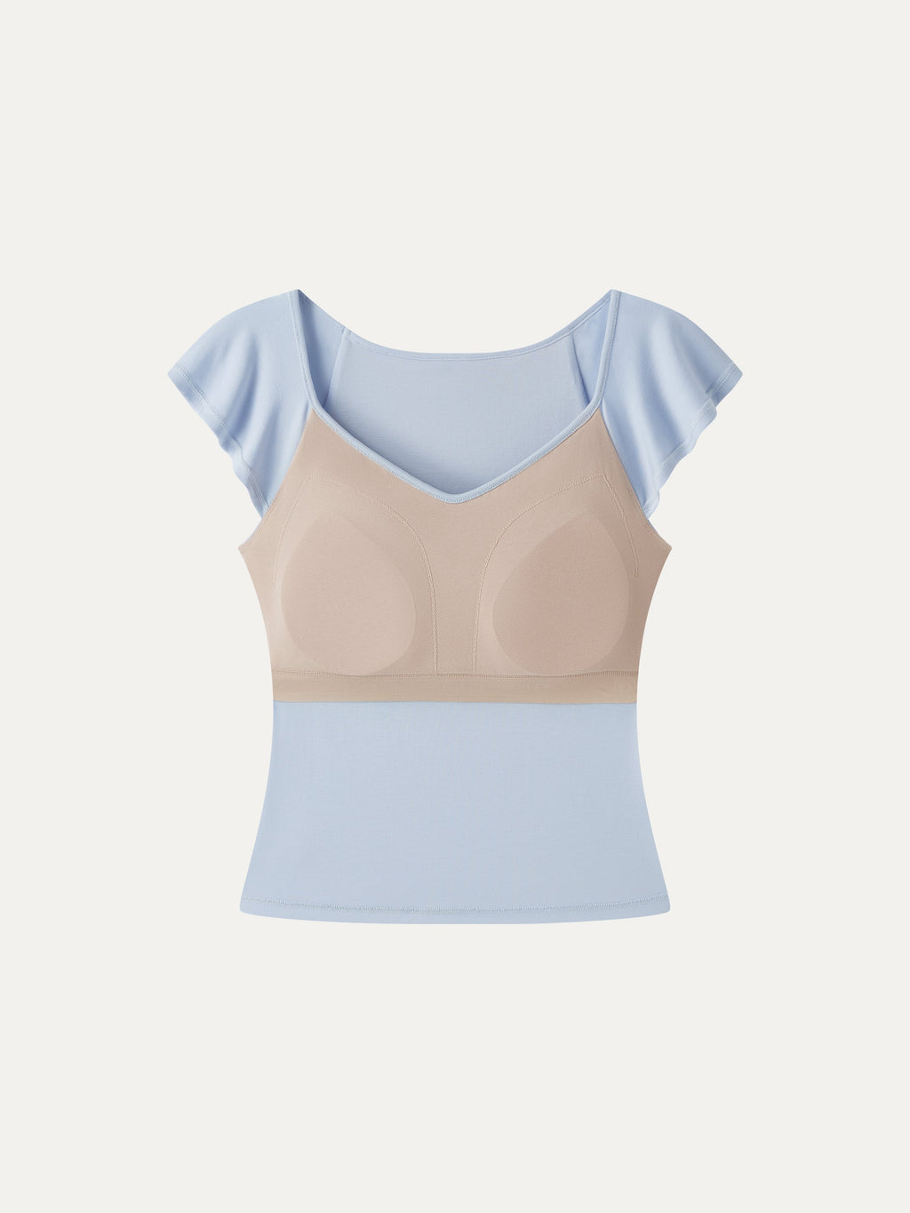 OGLmove Matte Smooth Diamond Neck Flutter Sleeve Bra Top