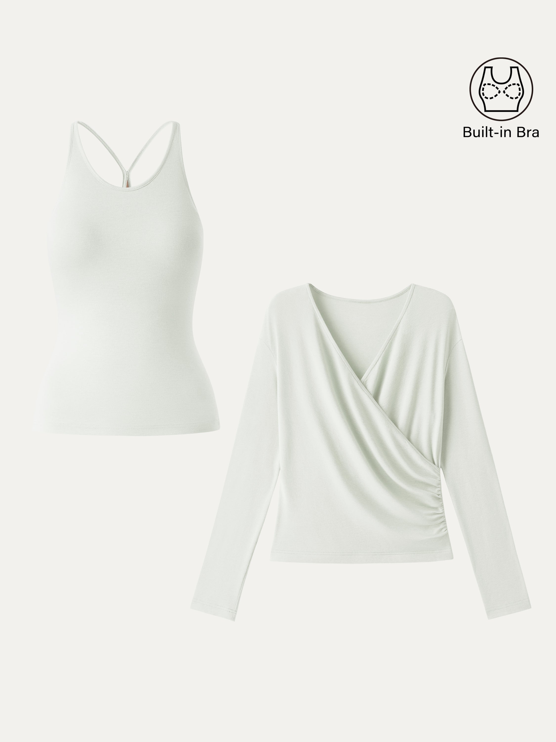 OGLmove Women's Surplice Ruched Cami Bra Top and Bottom Set