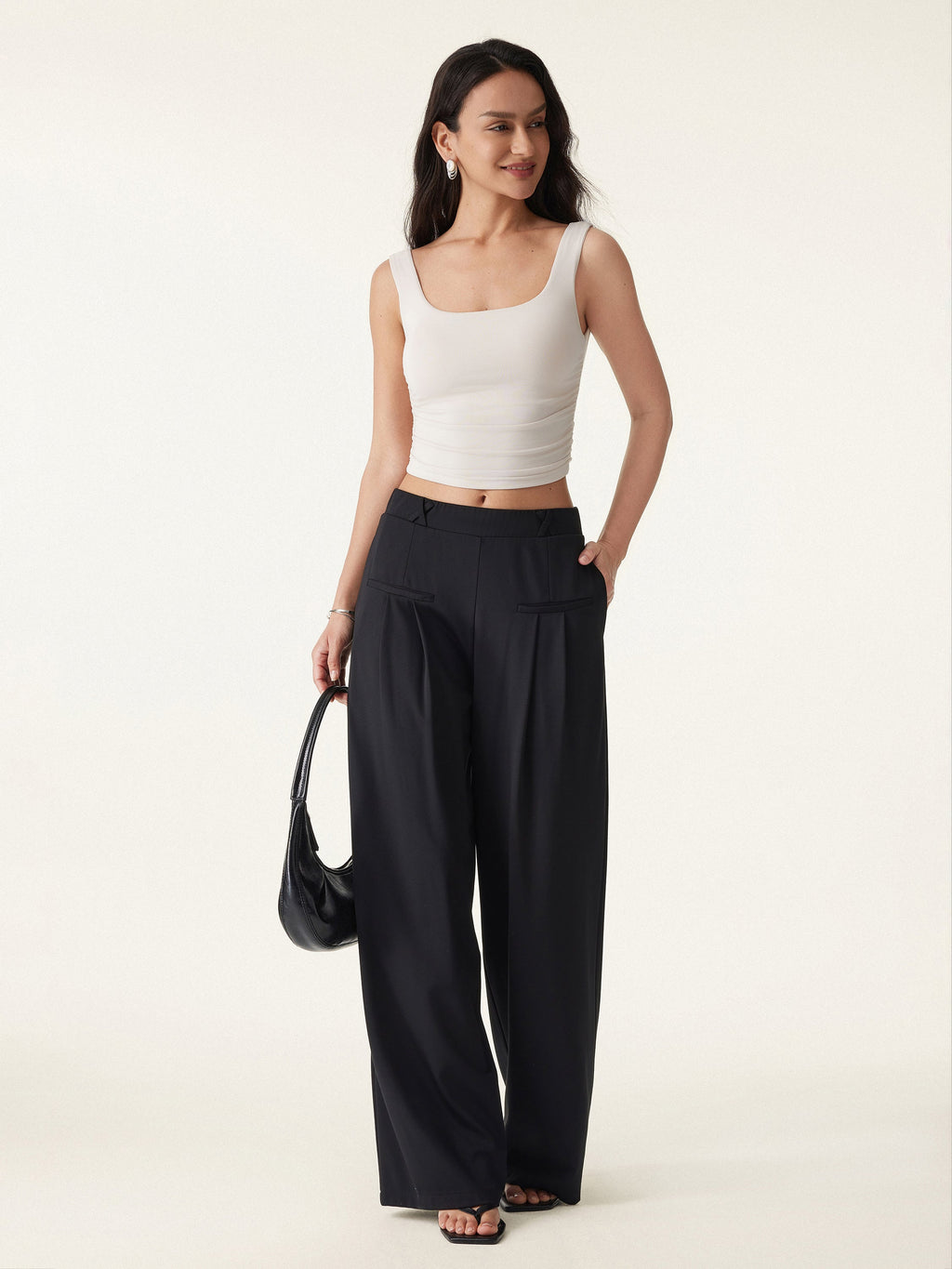 OGLmove Drapey Bamboo Ponte Mid Rise Wide Leg Trouser with Pockets