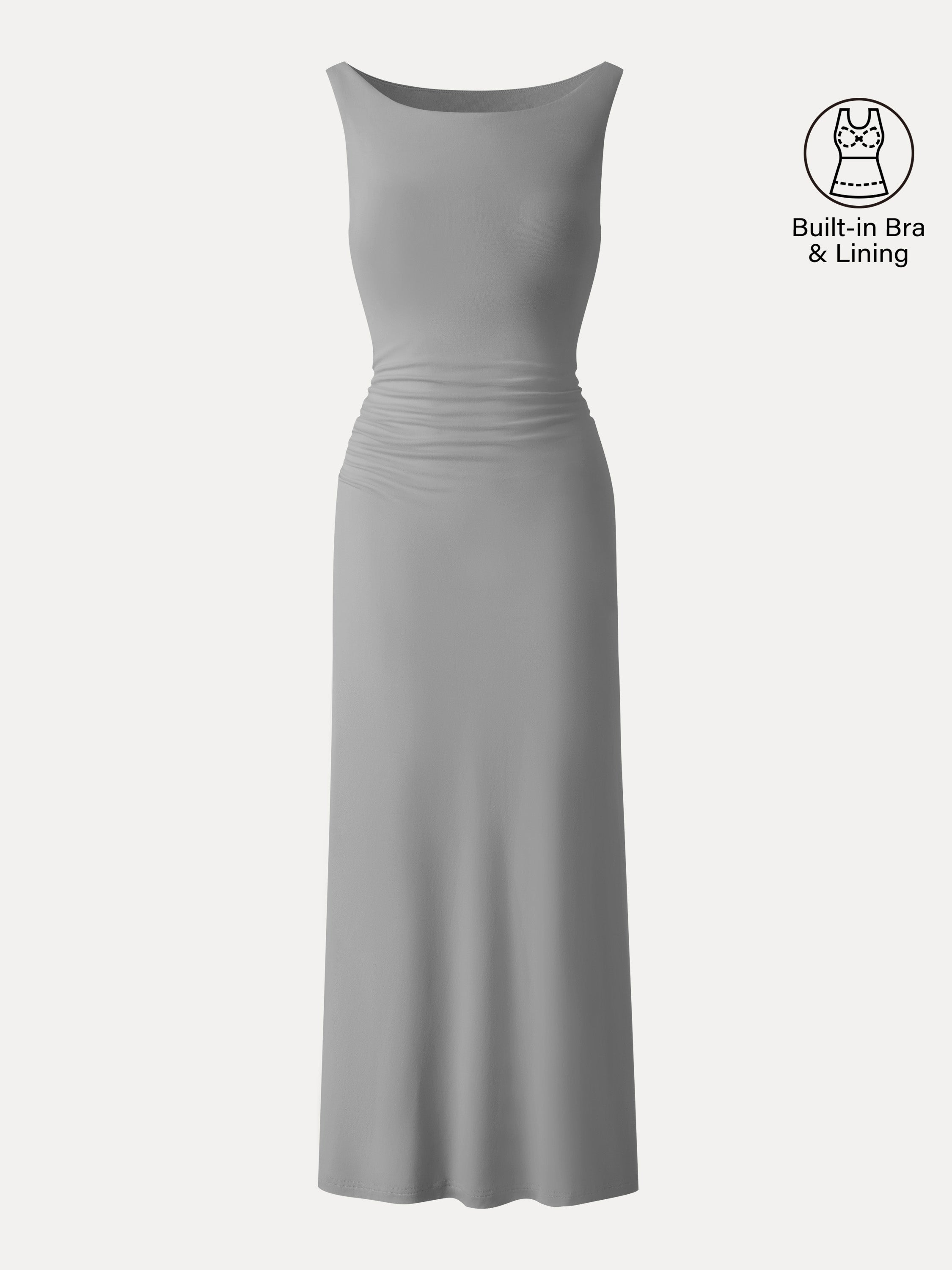 OGLmove Women's Boatneck Ruched Midi Bra Dress