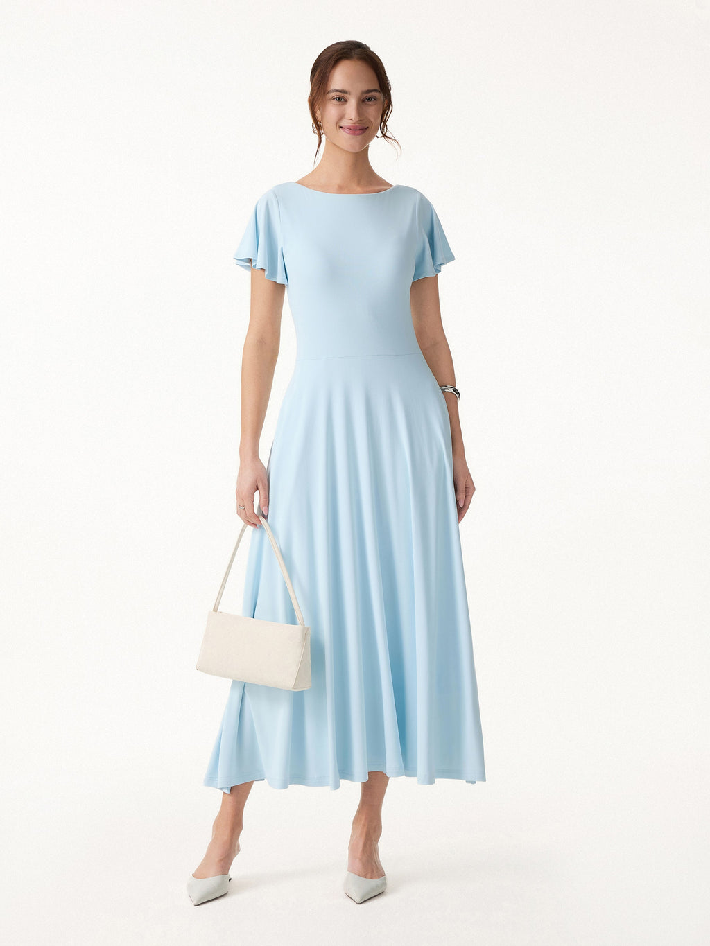 OGLmove Women's Boatneck Fit-and-Flare Maxi Bra Dress with Pockets