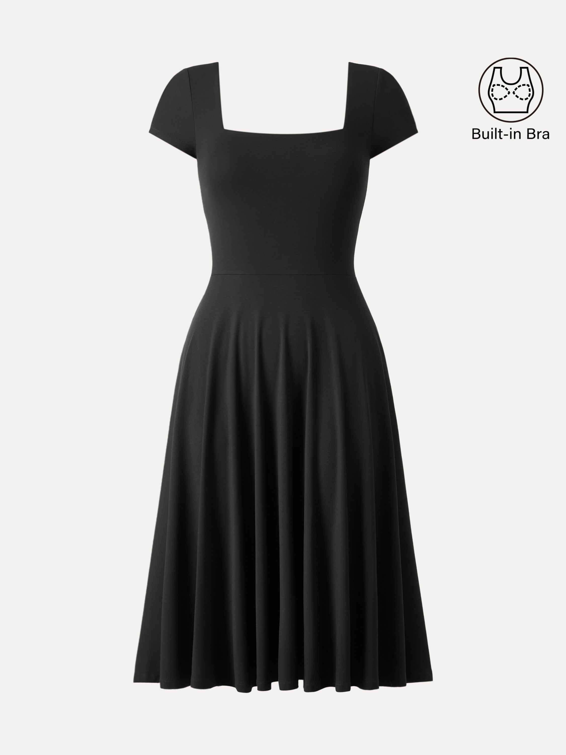 OGLmove Women's Flowy Square Neck Short Sleeve Midi Bra Dress