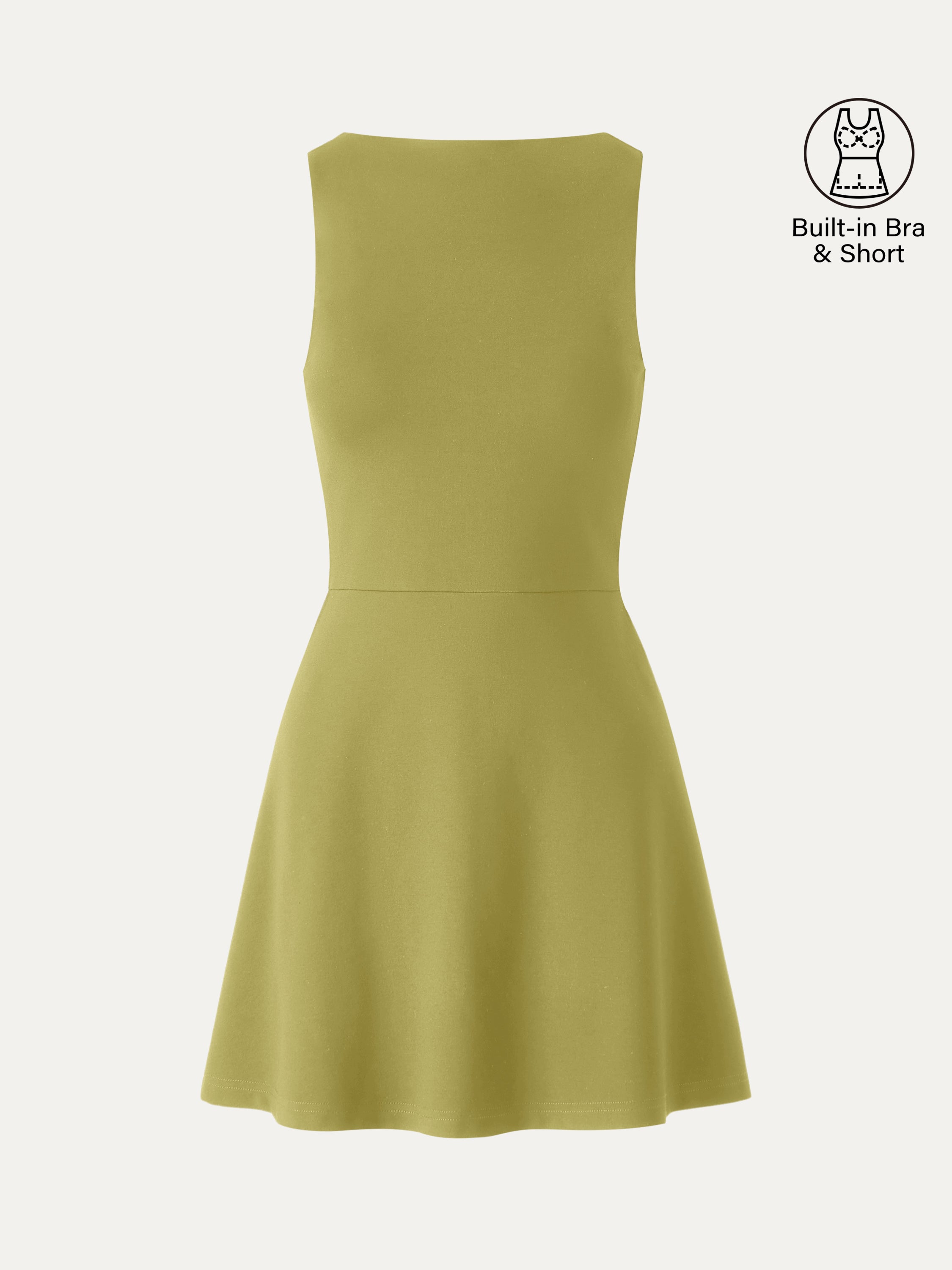 OGLmove Women's Boatneck Fit-and-Flare Mini Bra Dress with Pockets