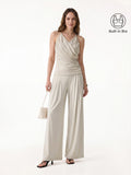 OGLmove Halter Neck Surplice Bra Top & Tucked Palazzo Pant Set with Pockets