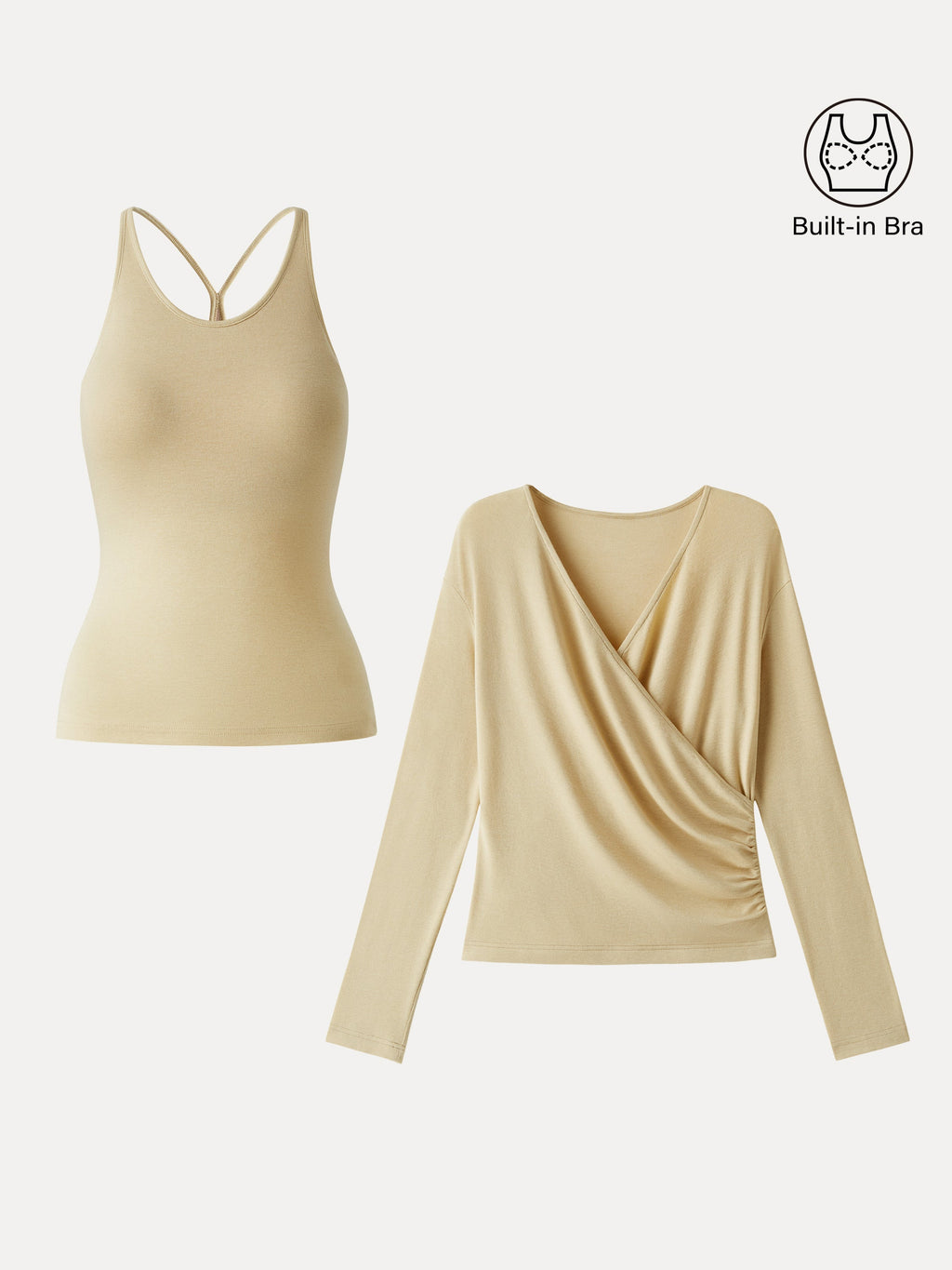 OGLmove Women's Surplice Ruched Cami Bra Top and Bottom Set
