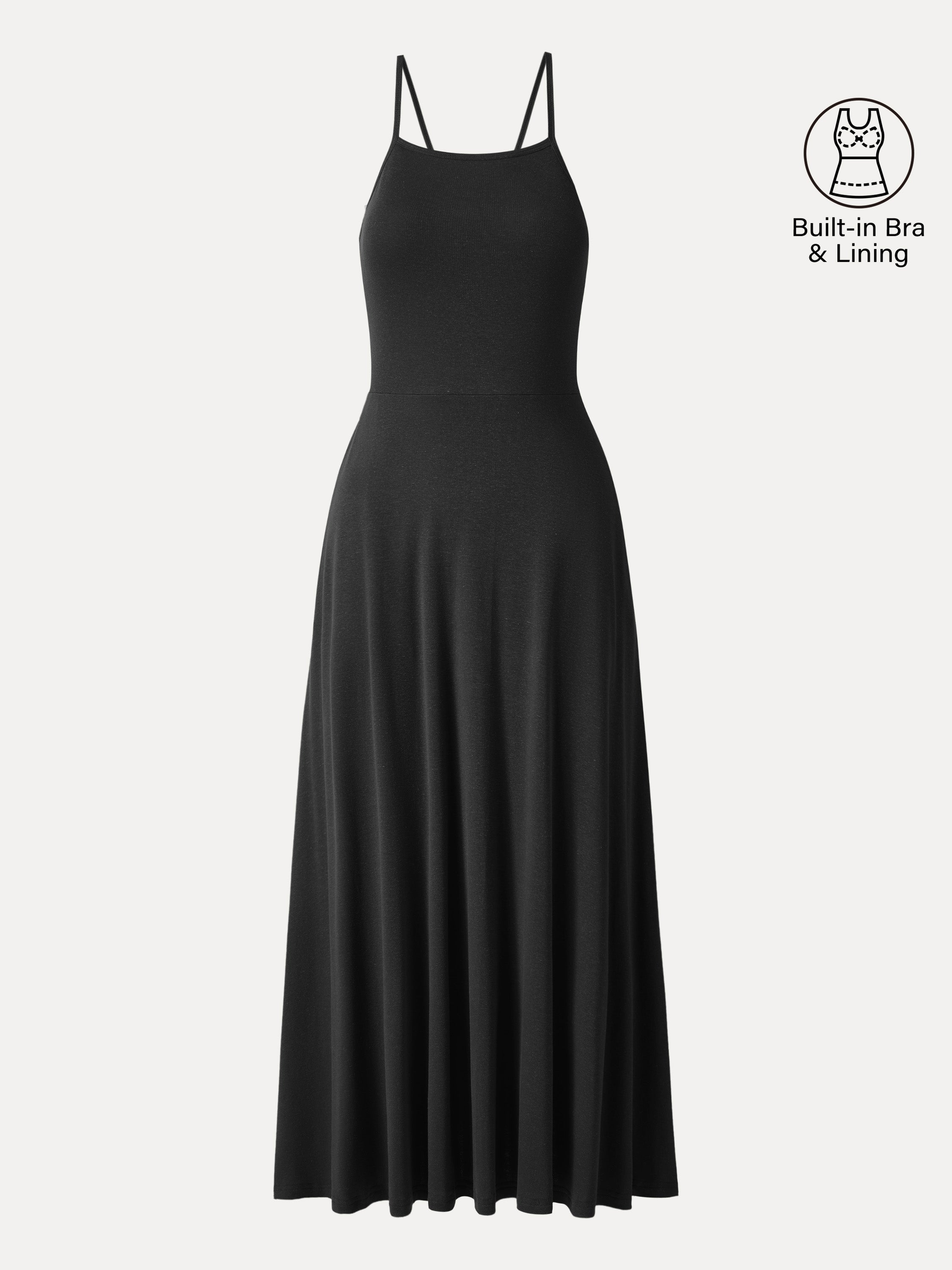 OGLmove Soft Linen Knit Spaghetti Midi Bra Dress