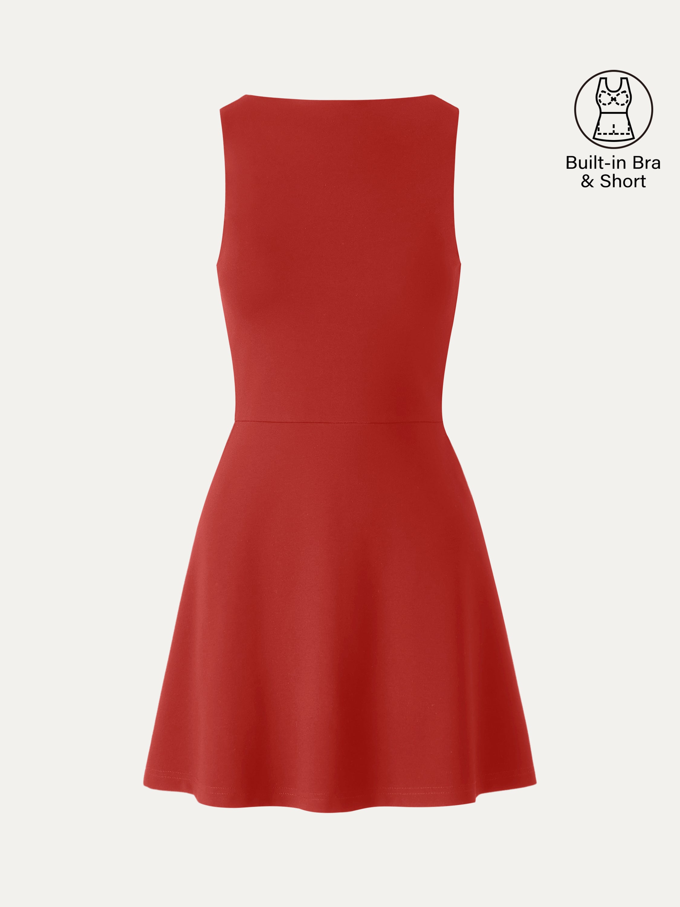 OGLmove Women's Boatneck Fit-and-Flare Mini Bra Dress with Pockets