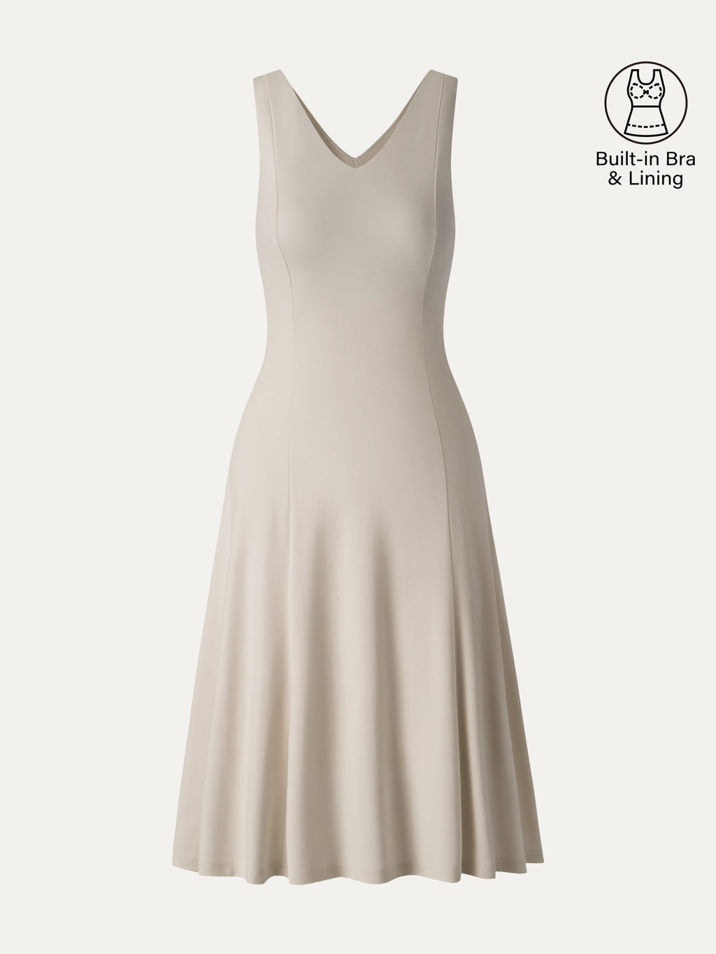 OGLmove Stretch Ponte V-Neck A-Line Midi Bra Dress