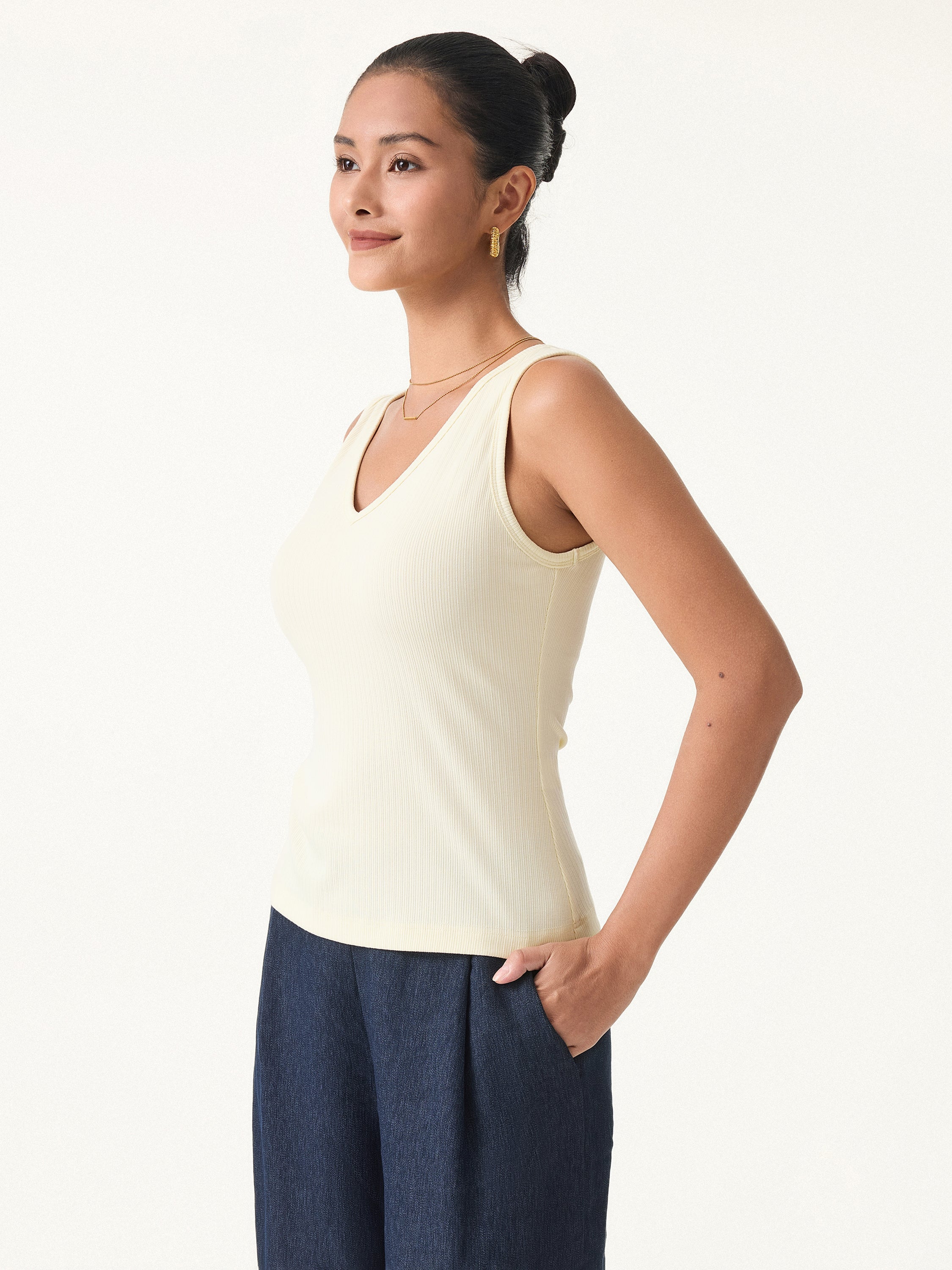 OGLmove Women's Stretch Cotton Pointelle V-Neck Sleeveless Bra Tank