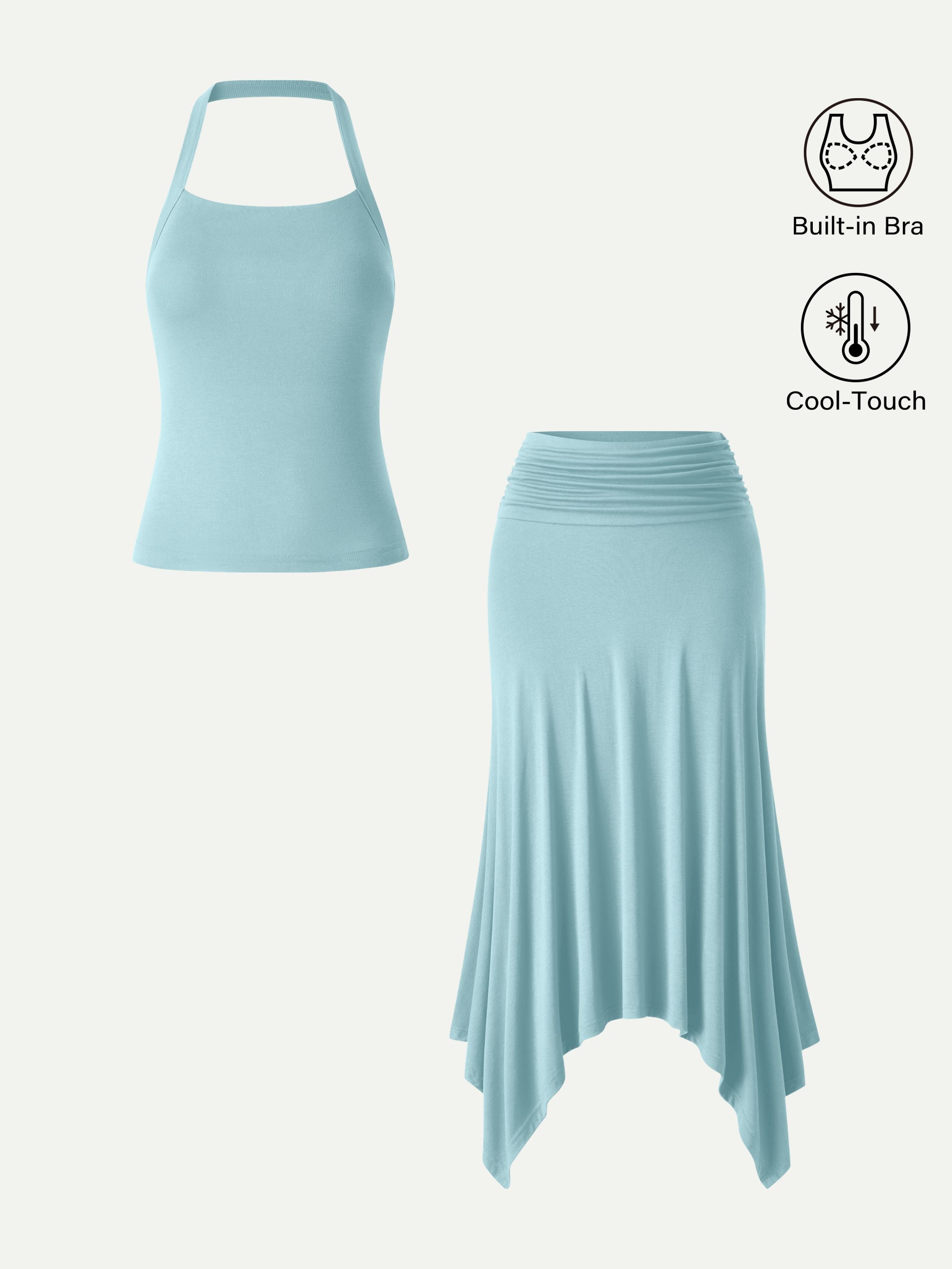 OGLmove Sleek Halter Bra Top and Handkerchief Hem Skirt Set