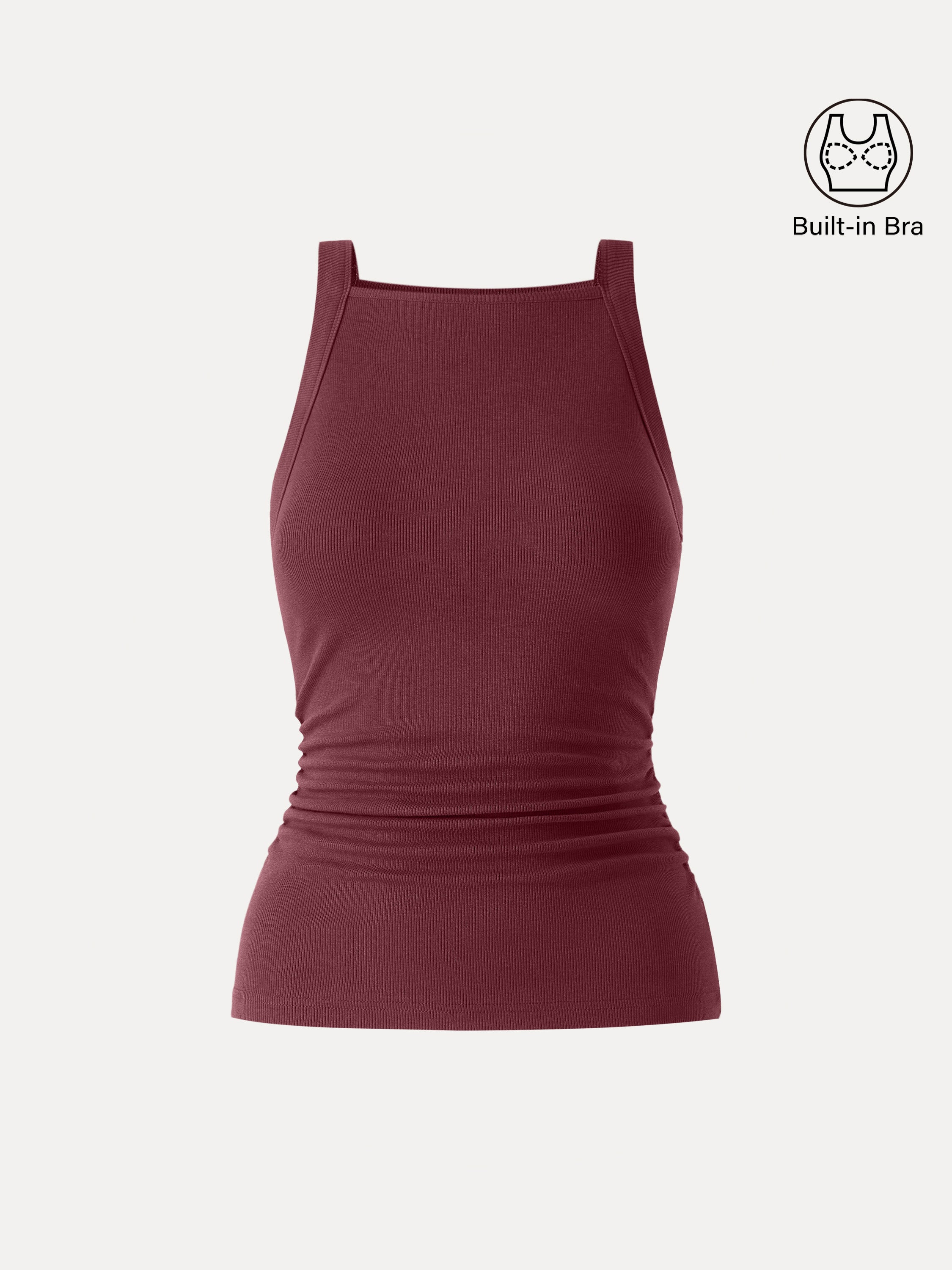 OGLmove Plantive Square Neck Ruched Rib Bra Tank