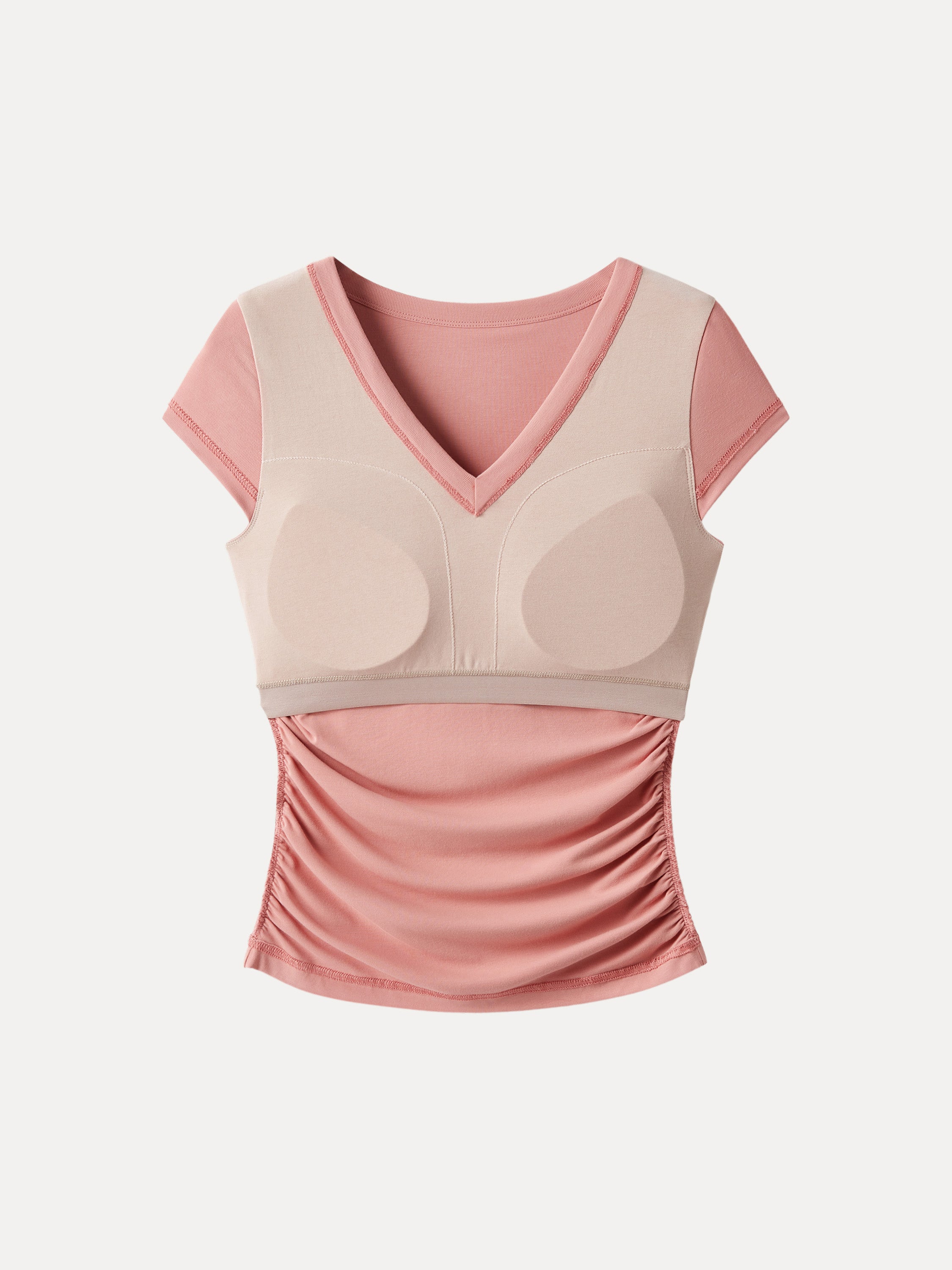 OGLmove Women's V-Neck Side Ruched Cap Sleeve Bra Tee