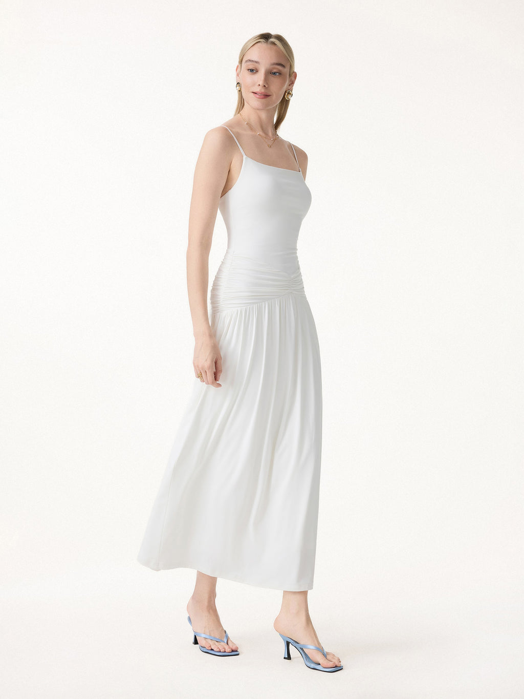 OGLmove Not-See-Thru Spaghetti Gathered Maxi Bra Dress
