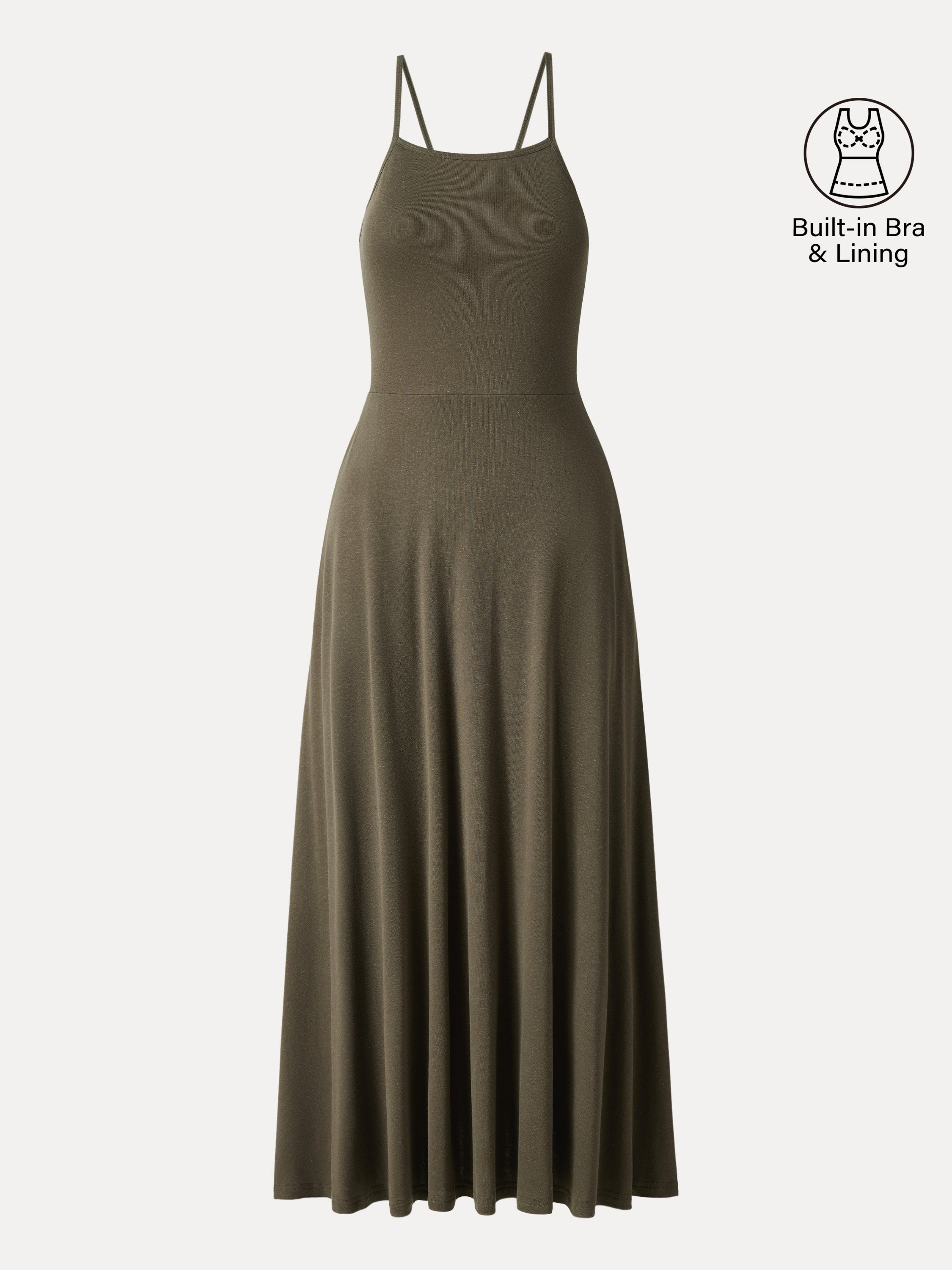 OGLmove Soft Linen Knit Spaghetti Midi Bra Dress