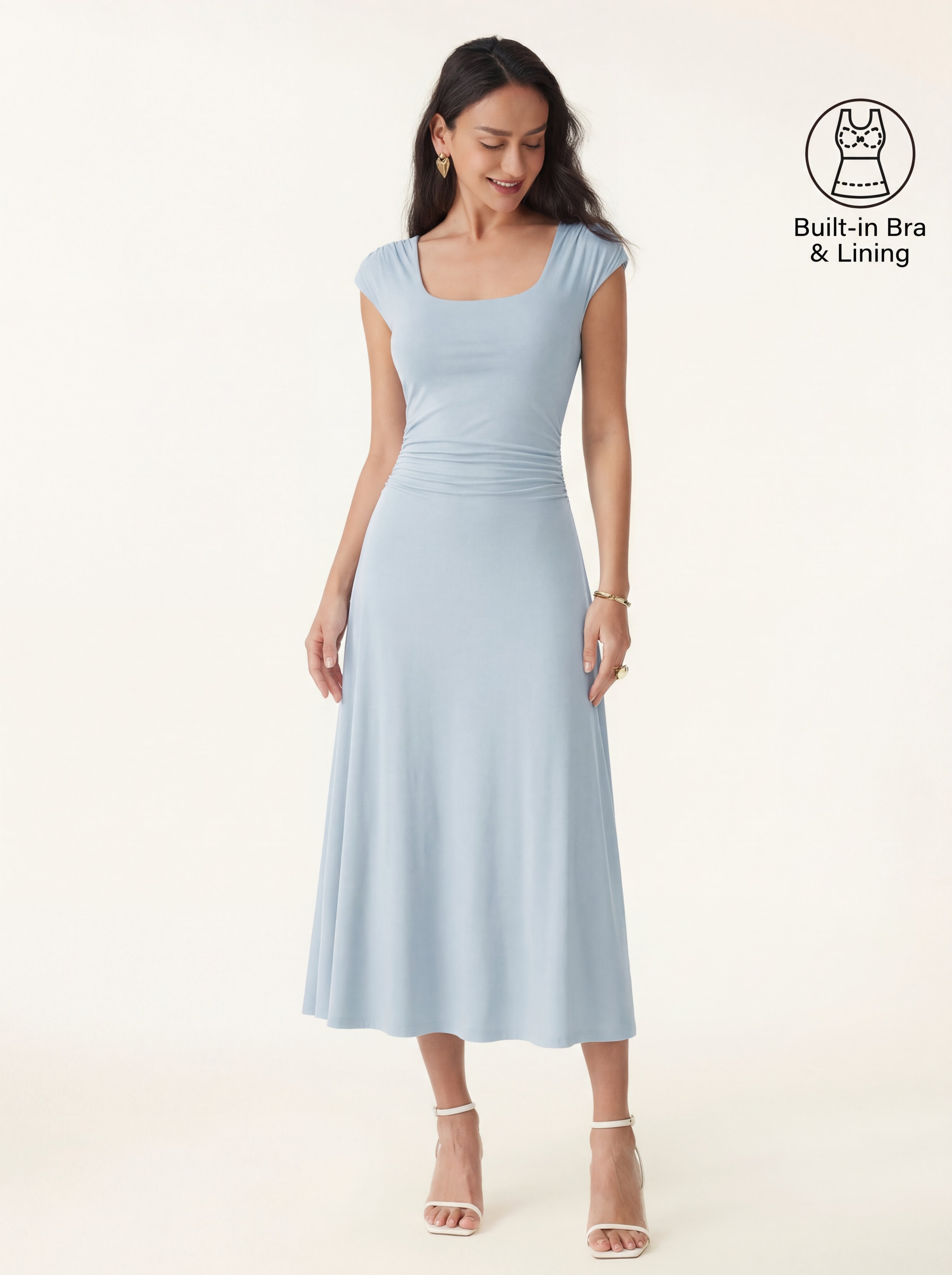 OGLmove Women's Cooling Square Neck Ruched Midi Bra Dress