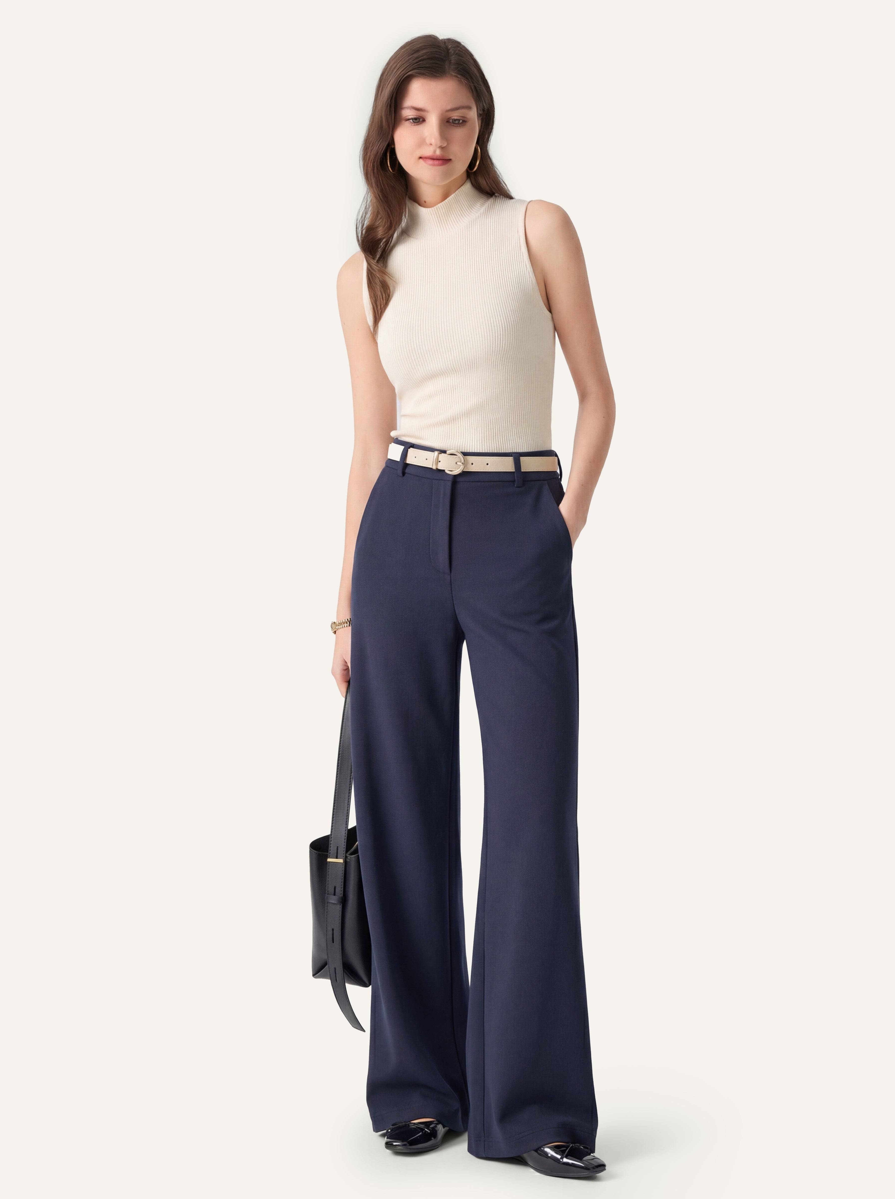 OGLmove Stretchy Mid Rise Fly-Front Wide Leg Trouser